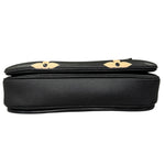 Charger l&#39;image dans la galerie, Black leather clutch with gold accents on a white background
