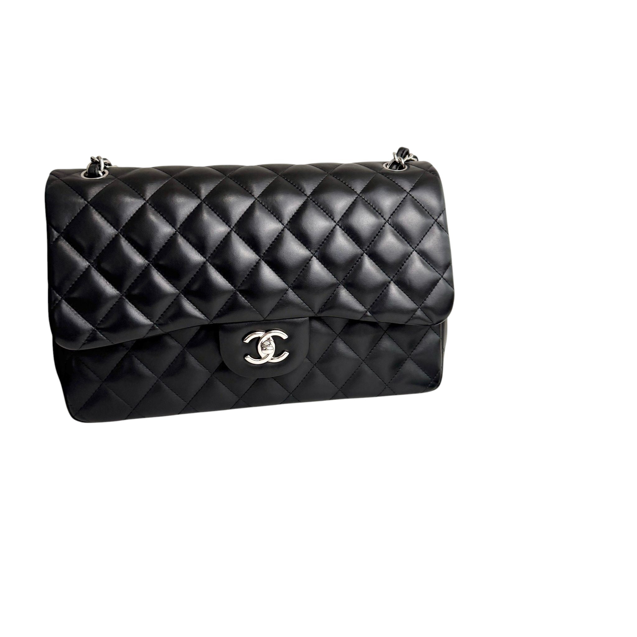 Chanel Timeless Classic Jumbo Black Lambskin Silver-tone Hardware
