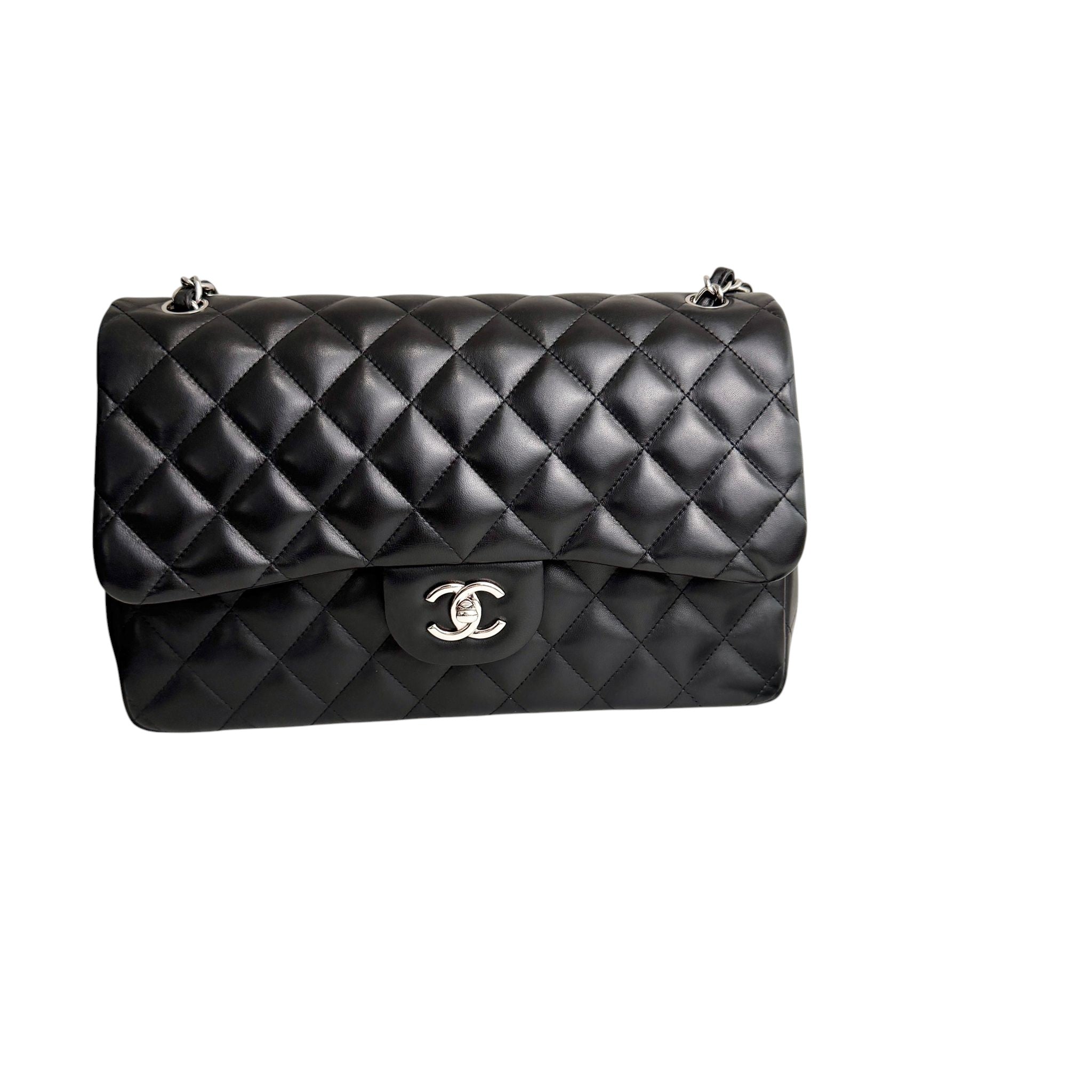 Chanel Timeless Classic Jumbo Black Lambskin Silver-tone Hardware