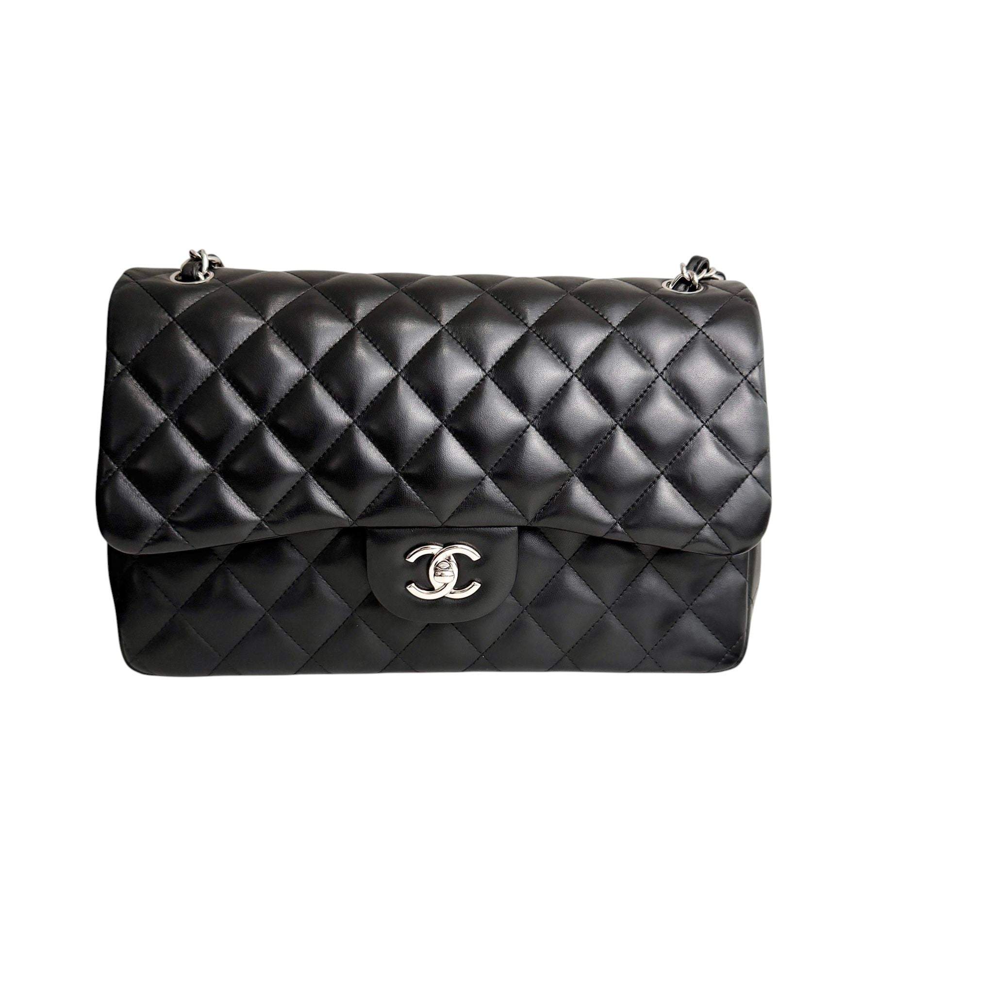 Chanel Timeless Classic Jumbo Black Lambskin Silver-tone Hardware