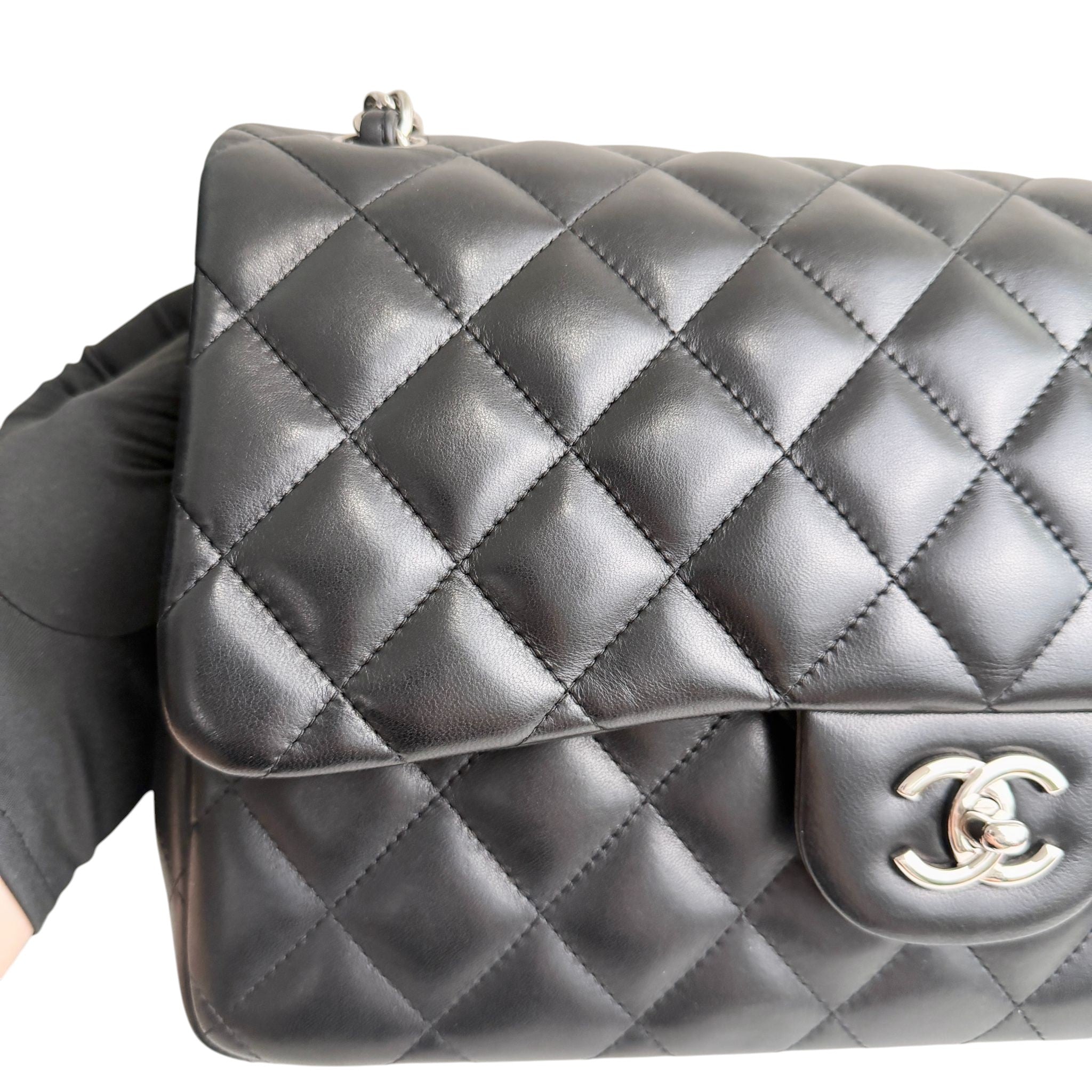 Chanel Timeless Classic Jumbo Black Lambskin Silver-tone Hardware
