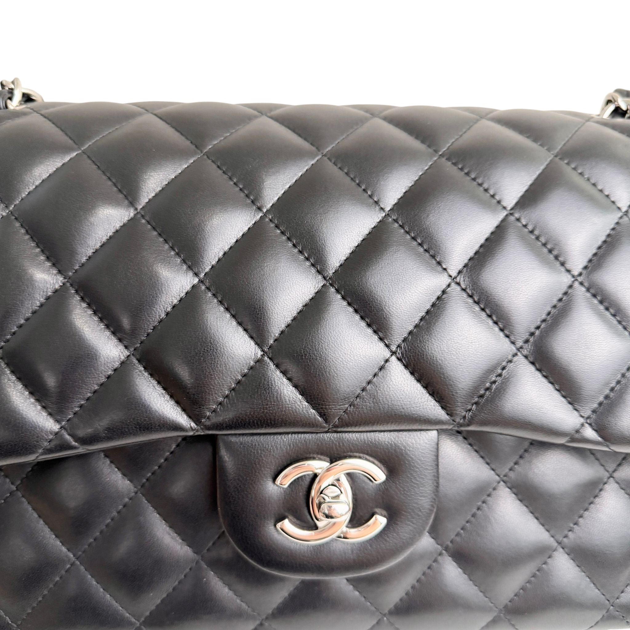 Chanel Timeless Classic Jumbo Black Lambskin Silver-tone Hardware