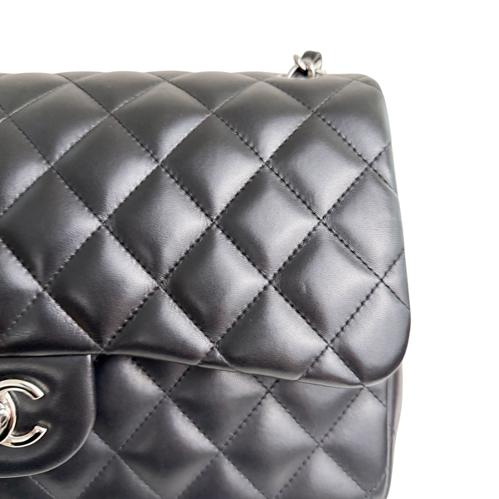 Chanel Timeless Classic Jumbo Black Lambskin Silver-tone Hardware