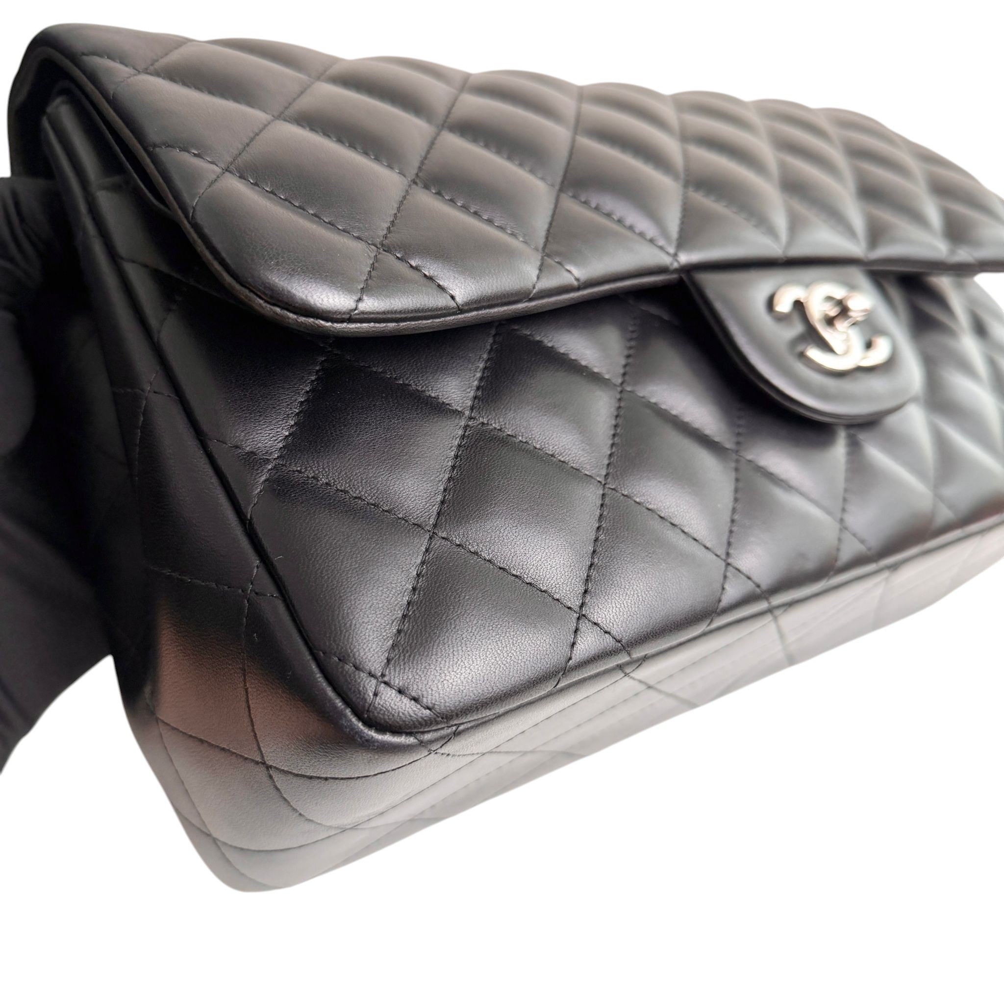 Chanel Timeless Classic Jumbo Black Lambskin Silver-tone Hardware