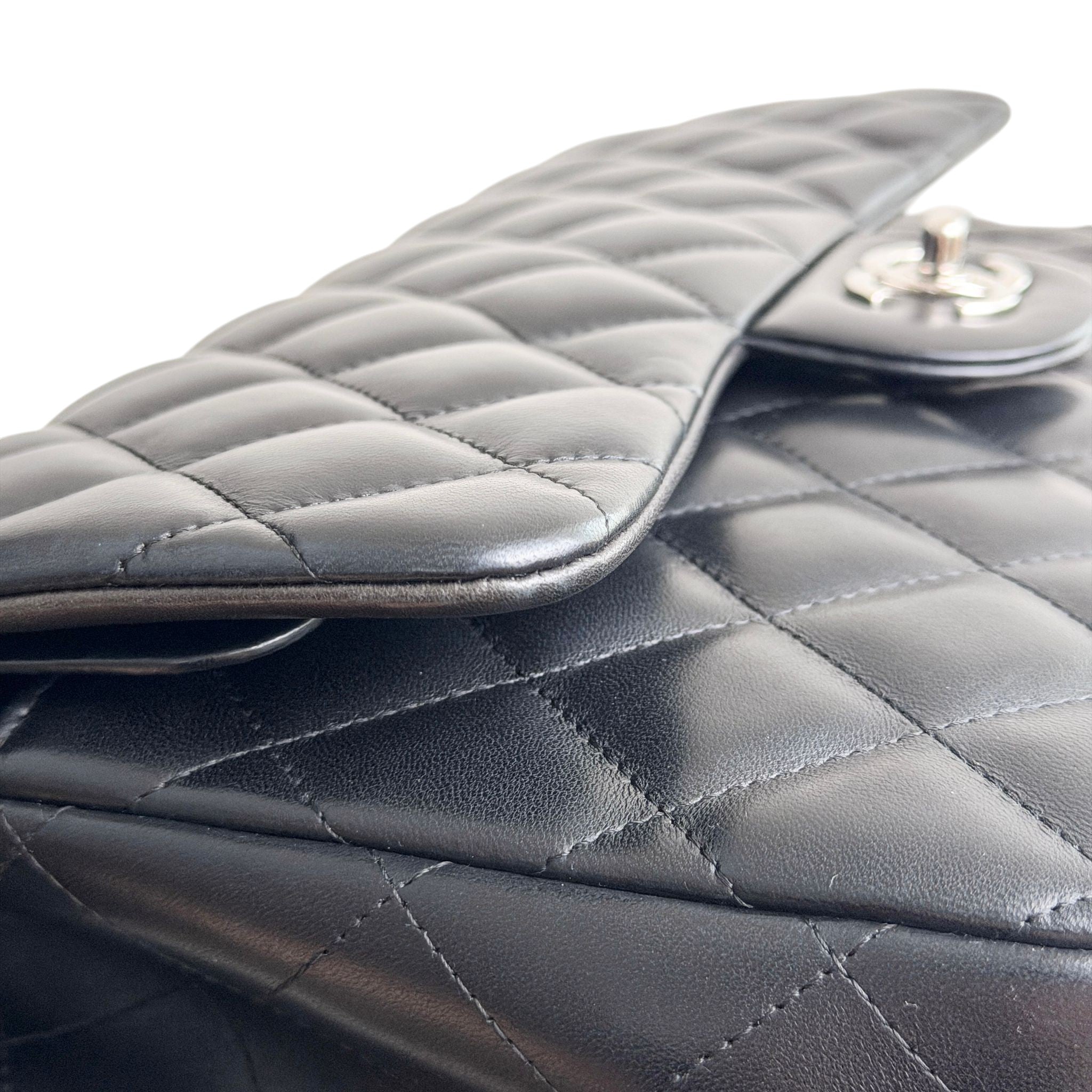 Chanel Timeless Classic Jumbo Black Lambskin Silver-tone Hardware