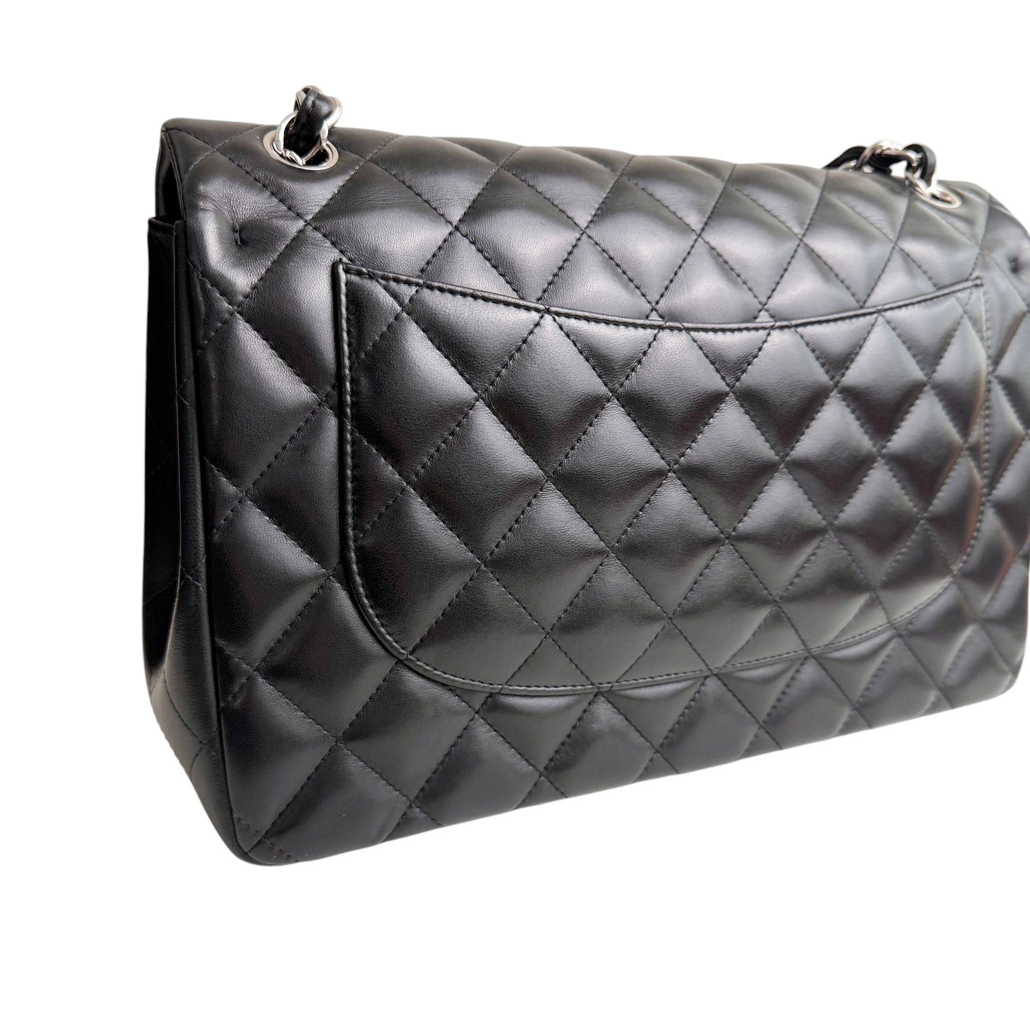Chanel Timeless Classic Jumbo Black Lambskin Silver-tone Hardware