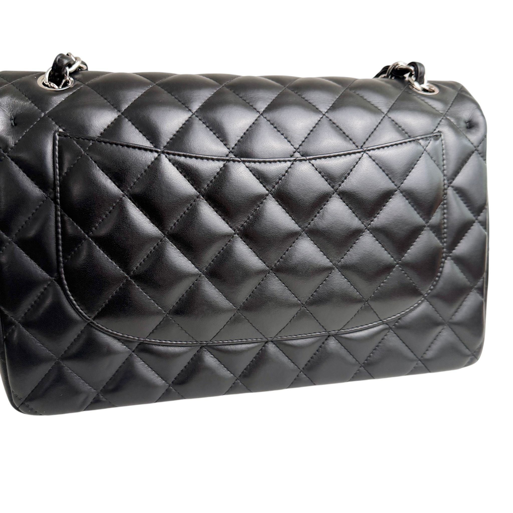 Chanel Timeless Classic Jumbo Black Lambskin Silver-tone Hardware