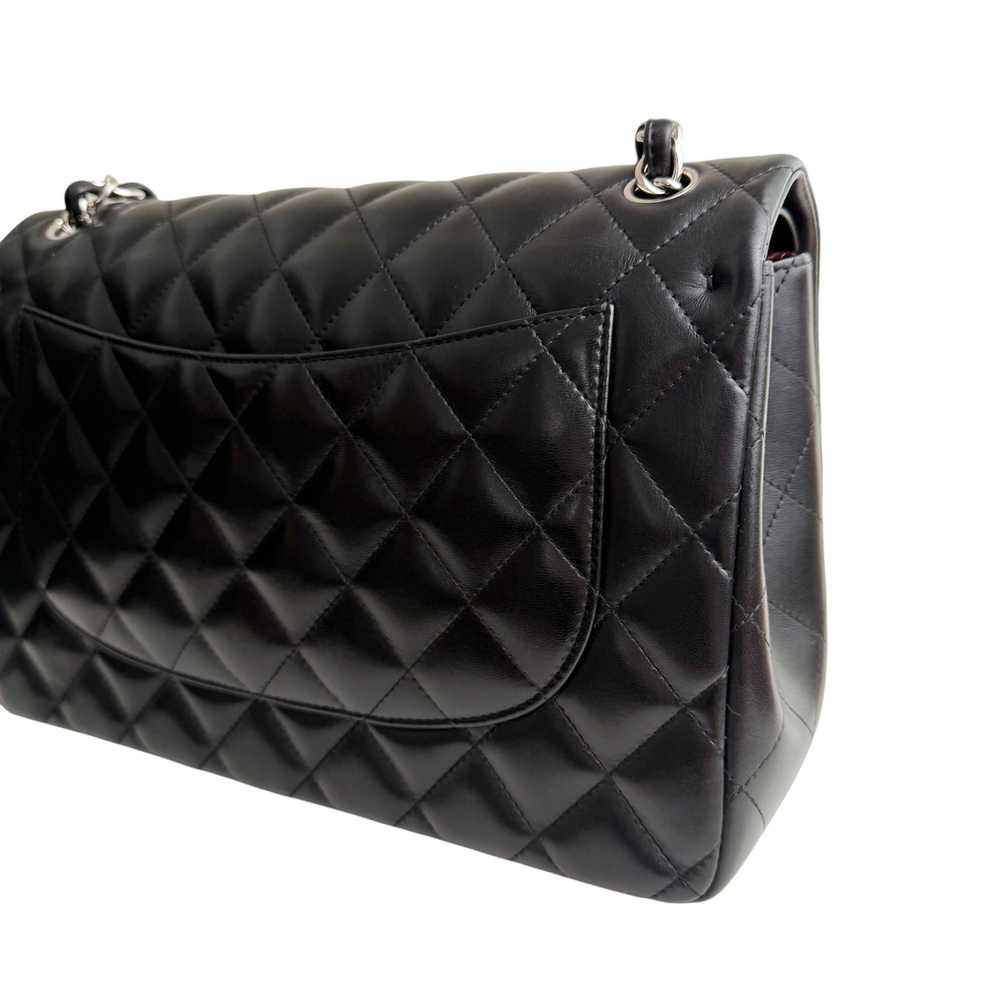 Chanel Timeless Classic Jumbo Black Lambskin Silver-tone Hardware