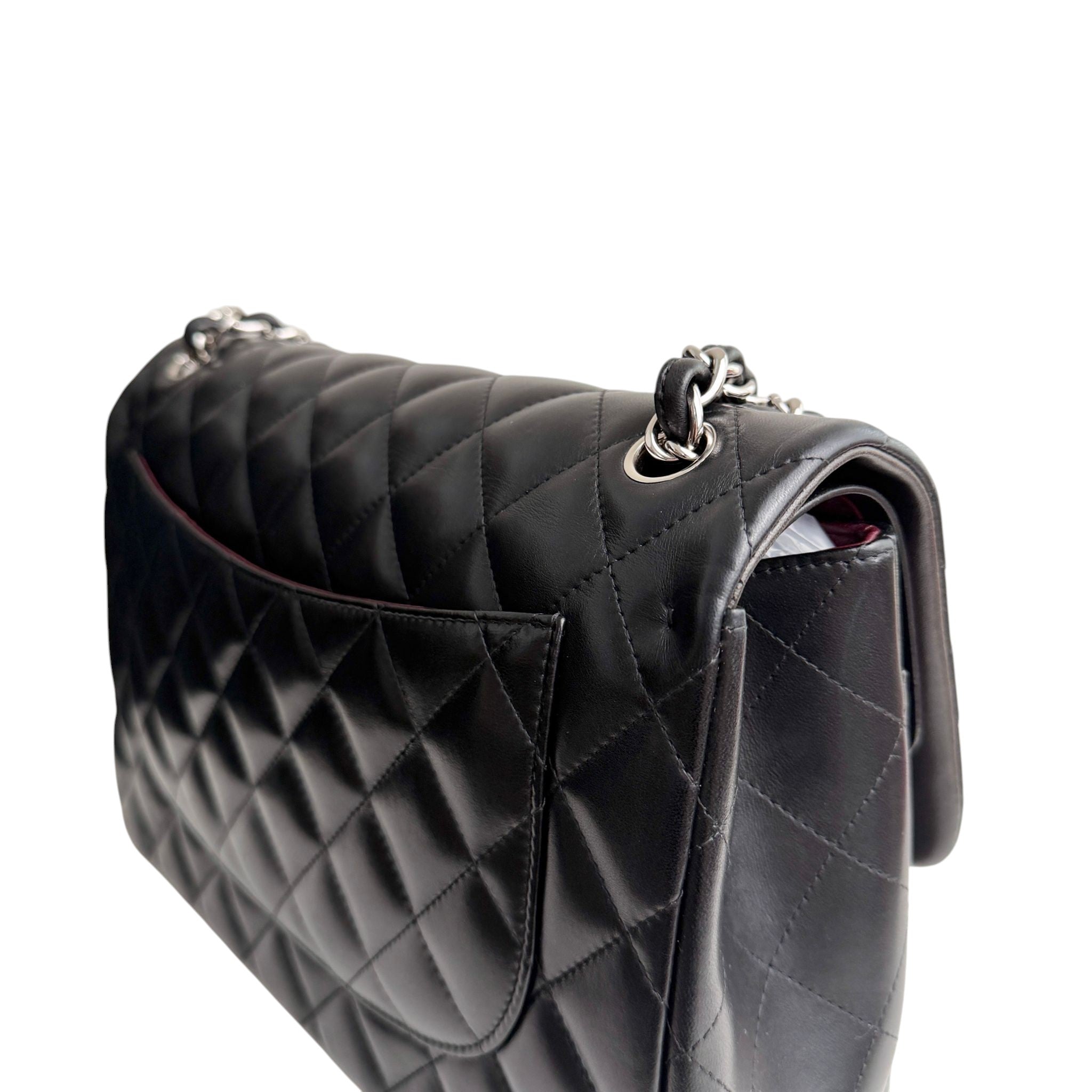 Chanel Timeless Classic Jumbo Black Lambskin Silver-tone Hardware