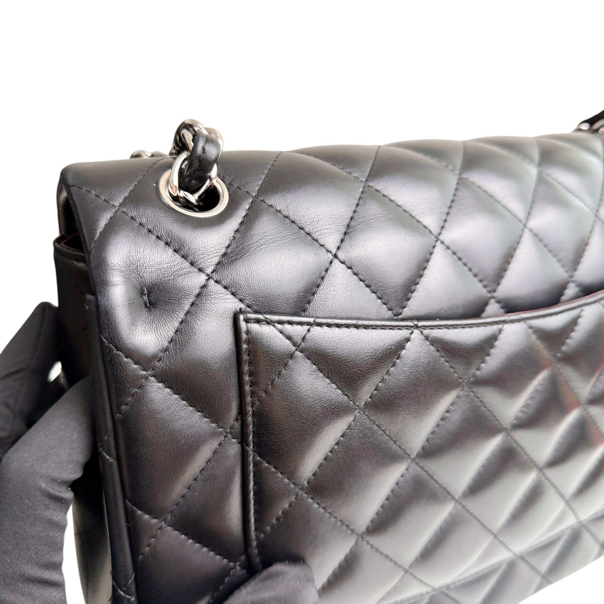 Chanel Timeless Classic Jumbo Black Lambskin Silver-tone Hardware