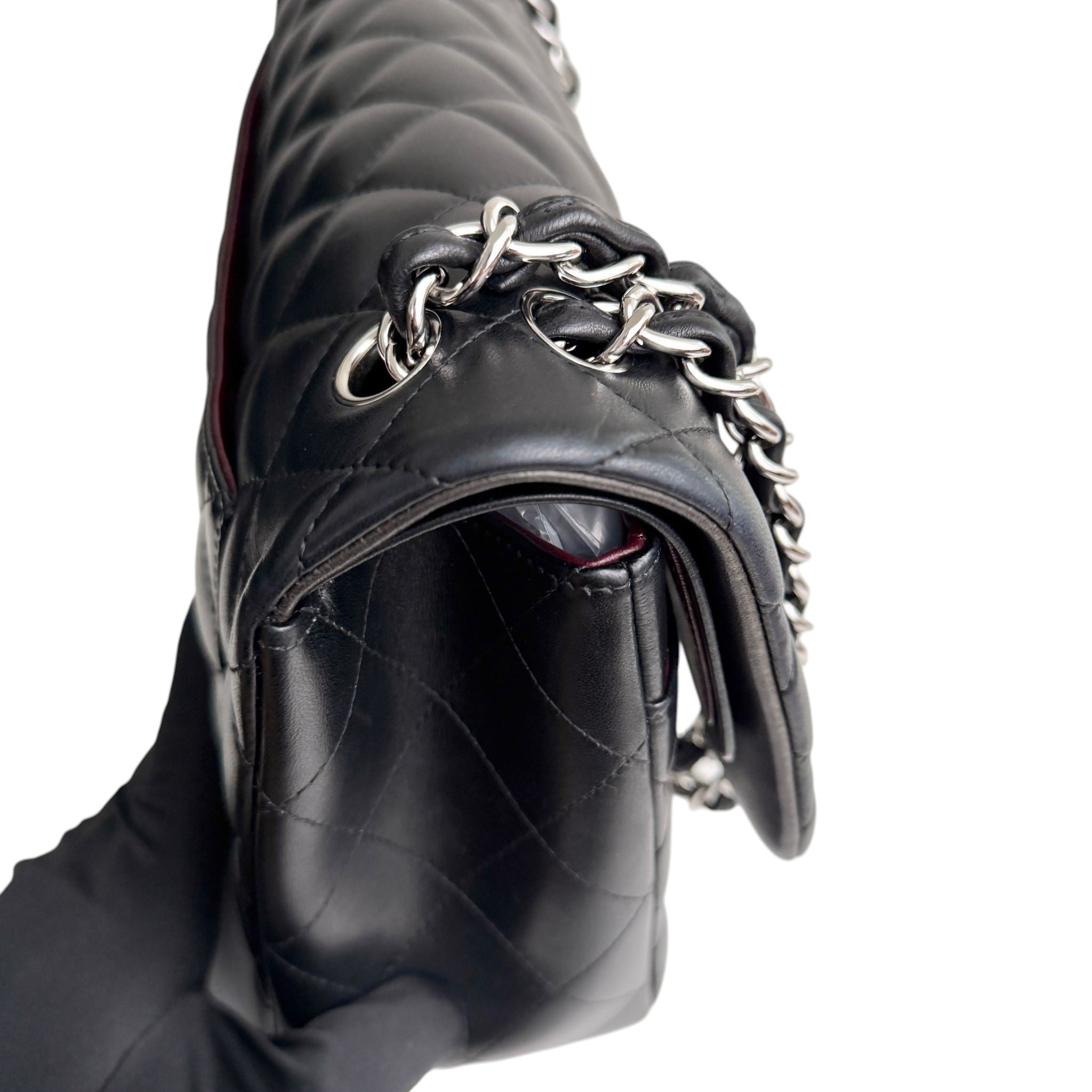 Chanel Timeless Classic Jumbo Black Lambskin Silver-tone Hardware