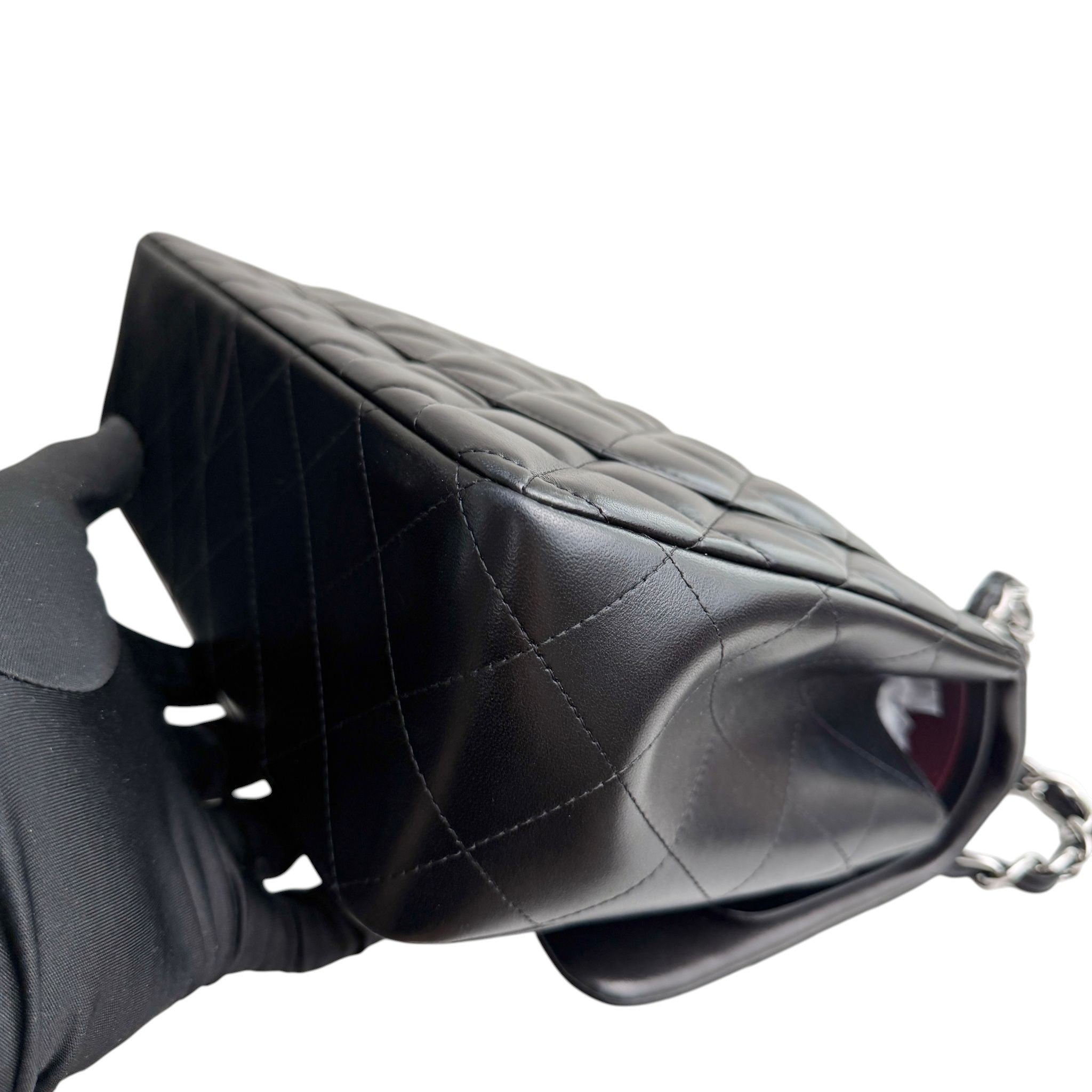 Chanel Timeless Classic Jumbo Black Lambskin Silver-tone Hardware