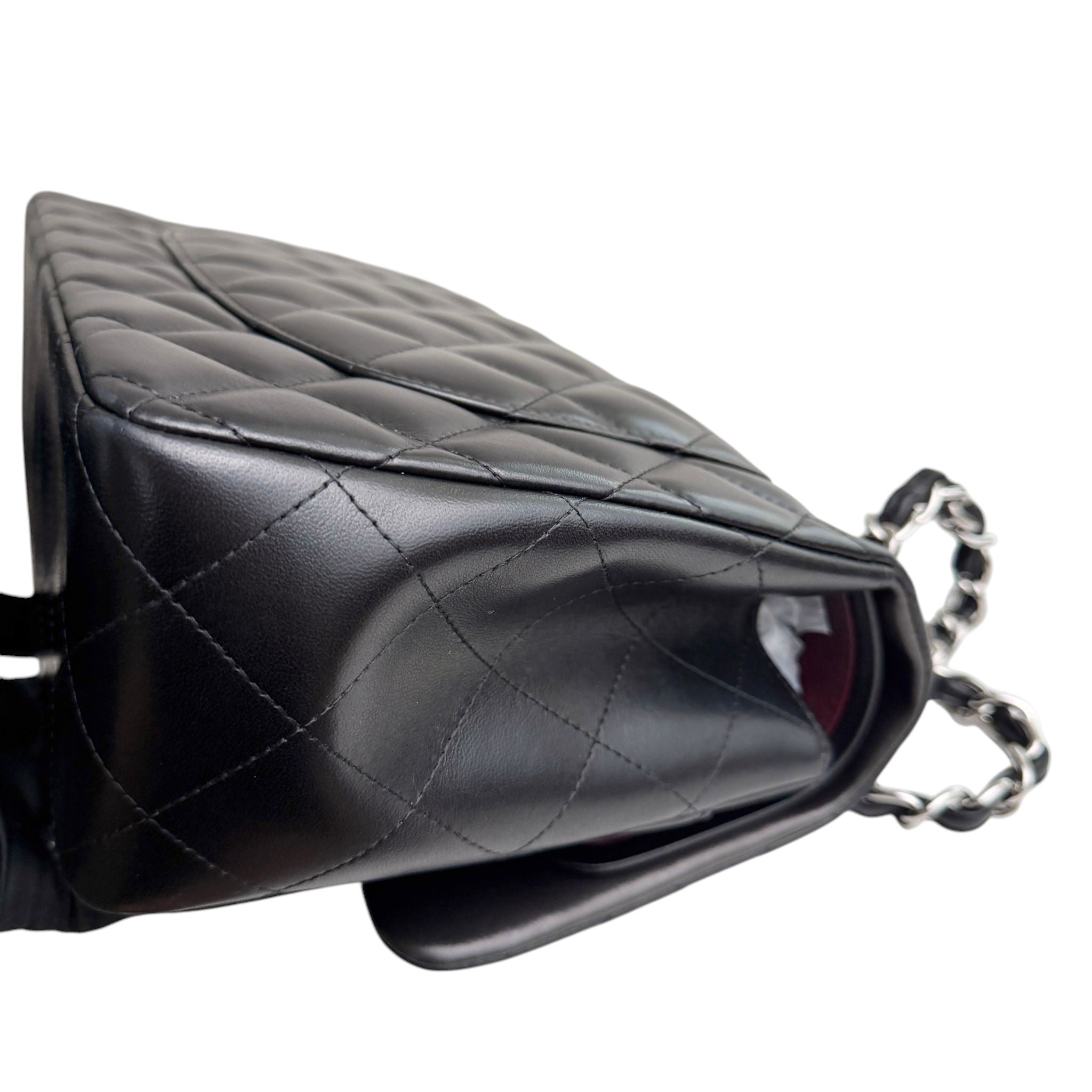 Chanel Timeless Classic Jumbo Black Lambskin Silver-tone Hardware
