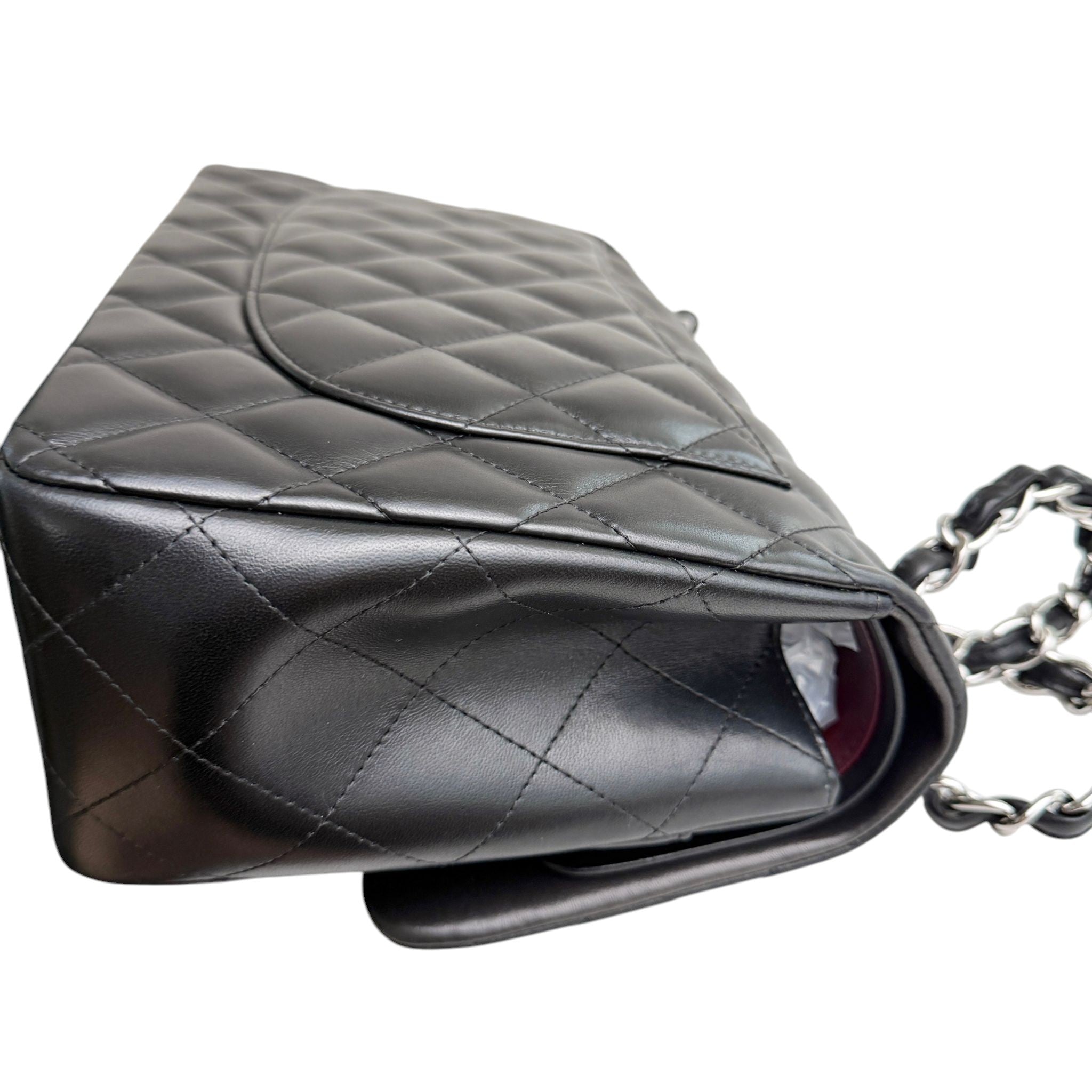 Chanel Timeless Classic Jumbo Black Lambskin Silver-tone Hardware