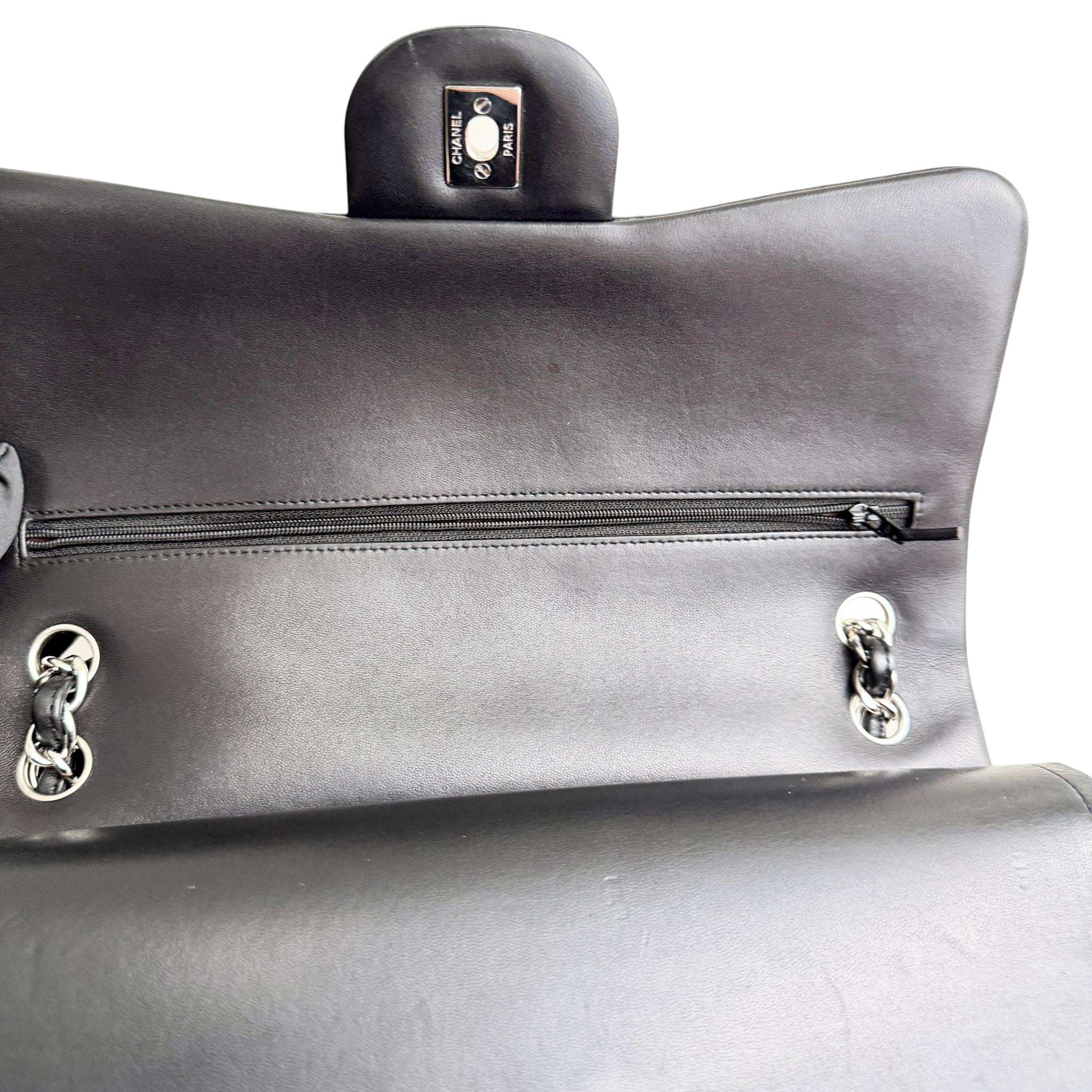 Chanel Timeless Classic Jumbo Black Lambskin Silver-tone Hardware