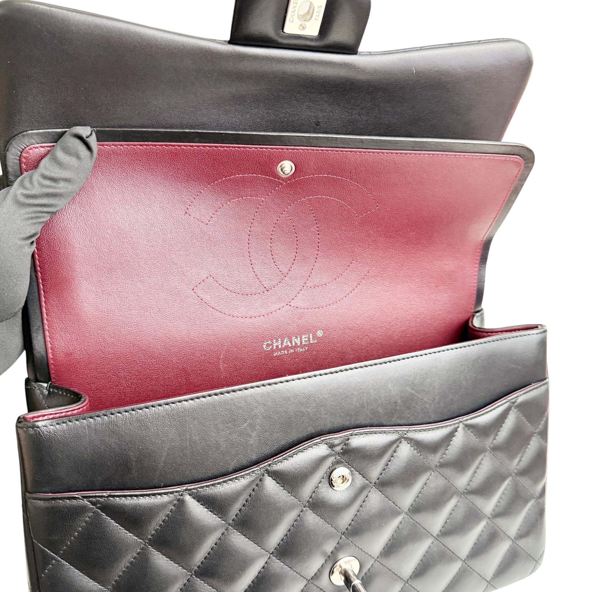 Chanel Timeless Classic Jumbo Black Lambskin Silver-tone Hardware