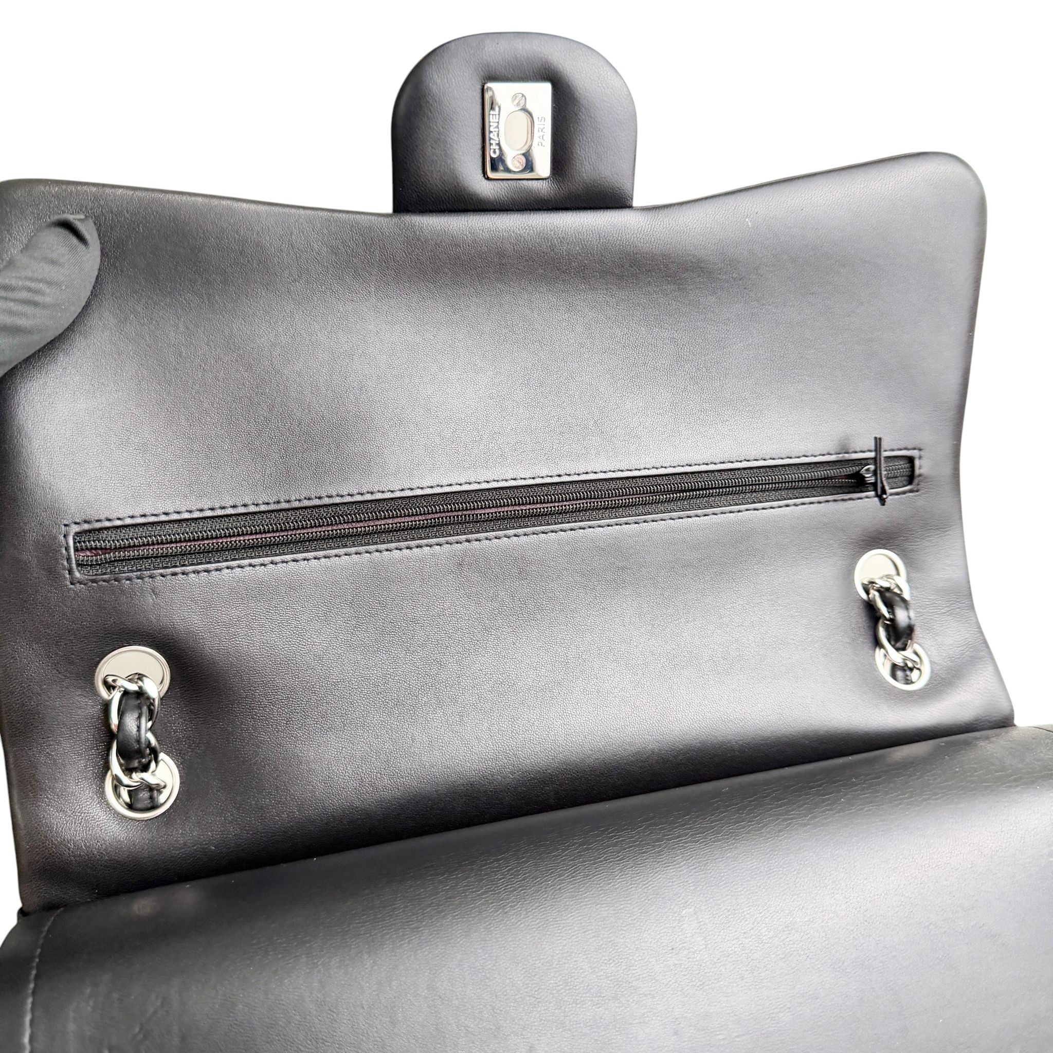 Chanel Timeless Classic Jumbo Black Lambskin Silver-tone Hardware