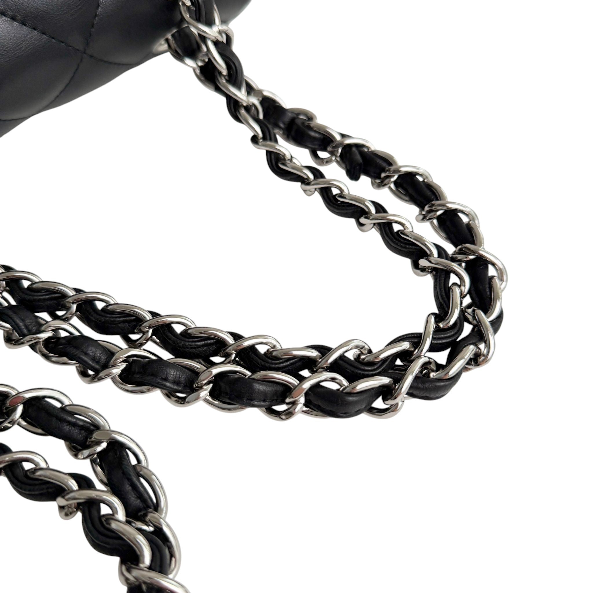 Chanel Timeless Classic Jumbo Black Lambskin Silver-tone Hardware