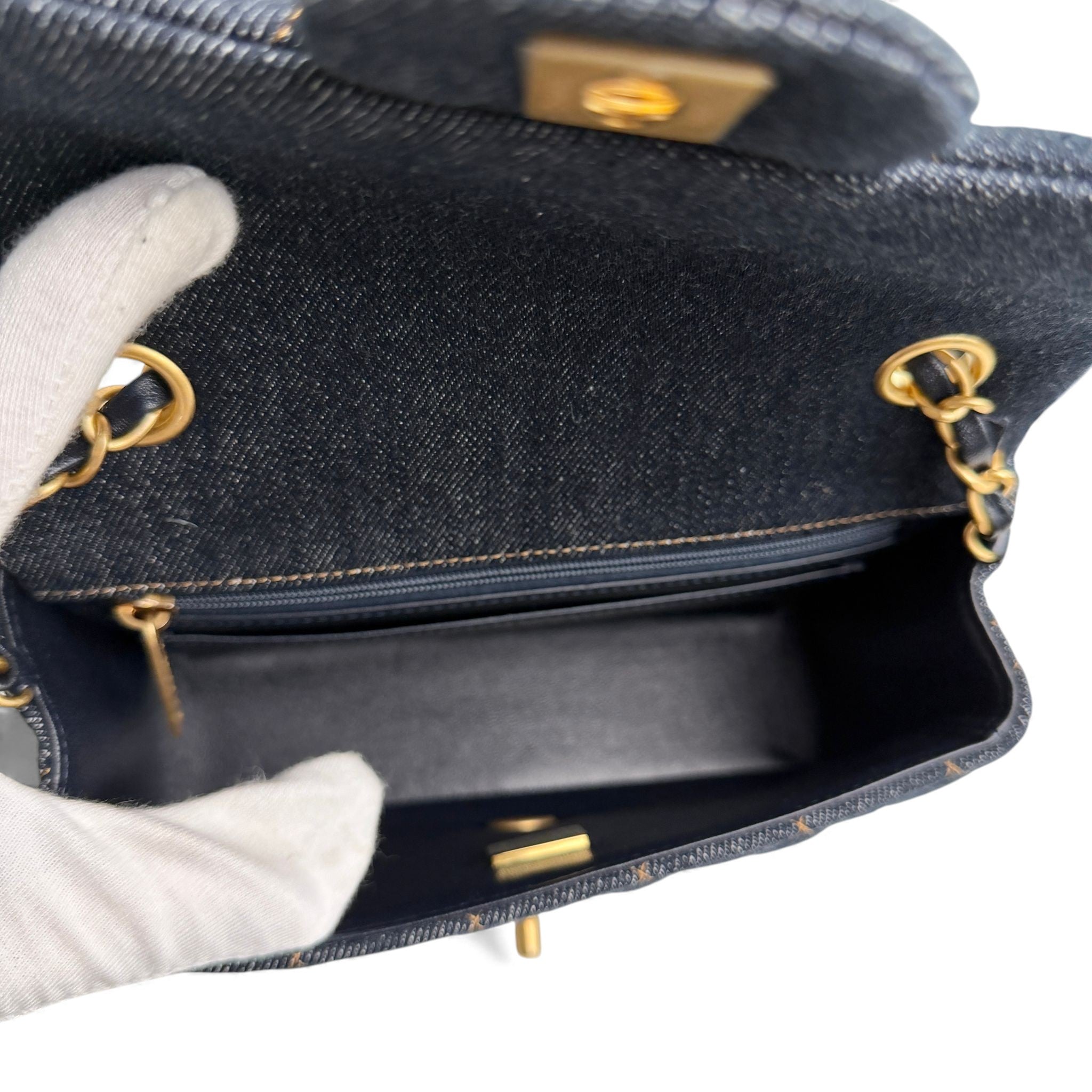 Chanel Classic Mini Dark Navy Blue Denim, Gold-tone Hardware