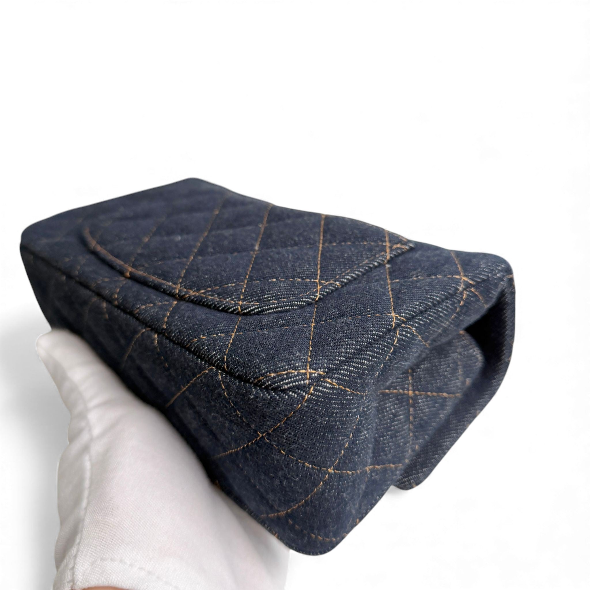 Chanel Classic Mini Dark Navy Blue Denim, Gold-tone Hardware