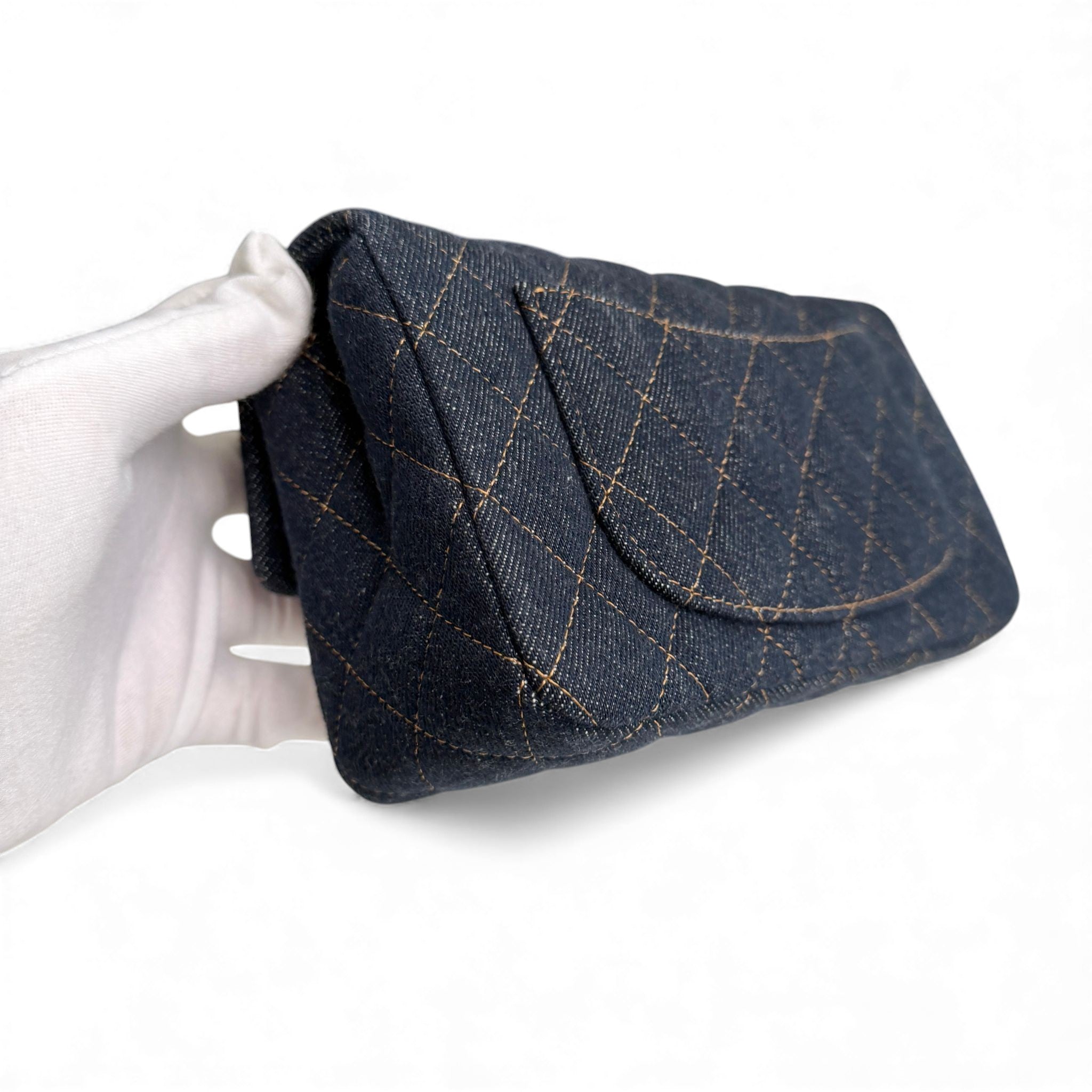 Chanel Classic Mini Dark Navy Blue Denim, Gold-tone Hardware