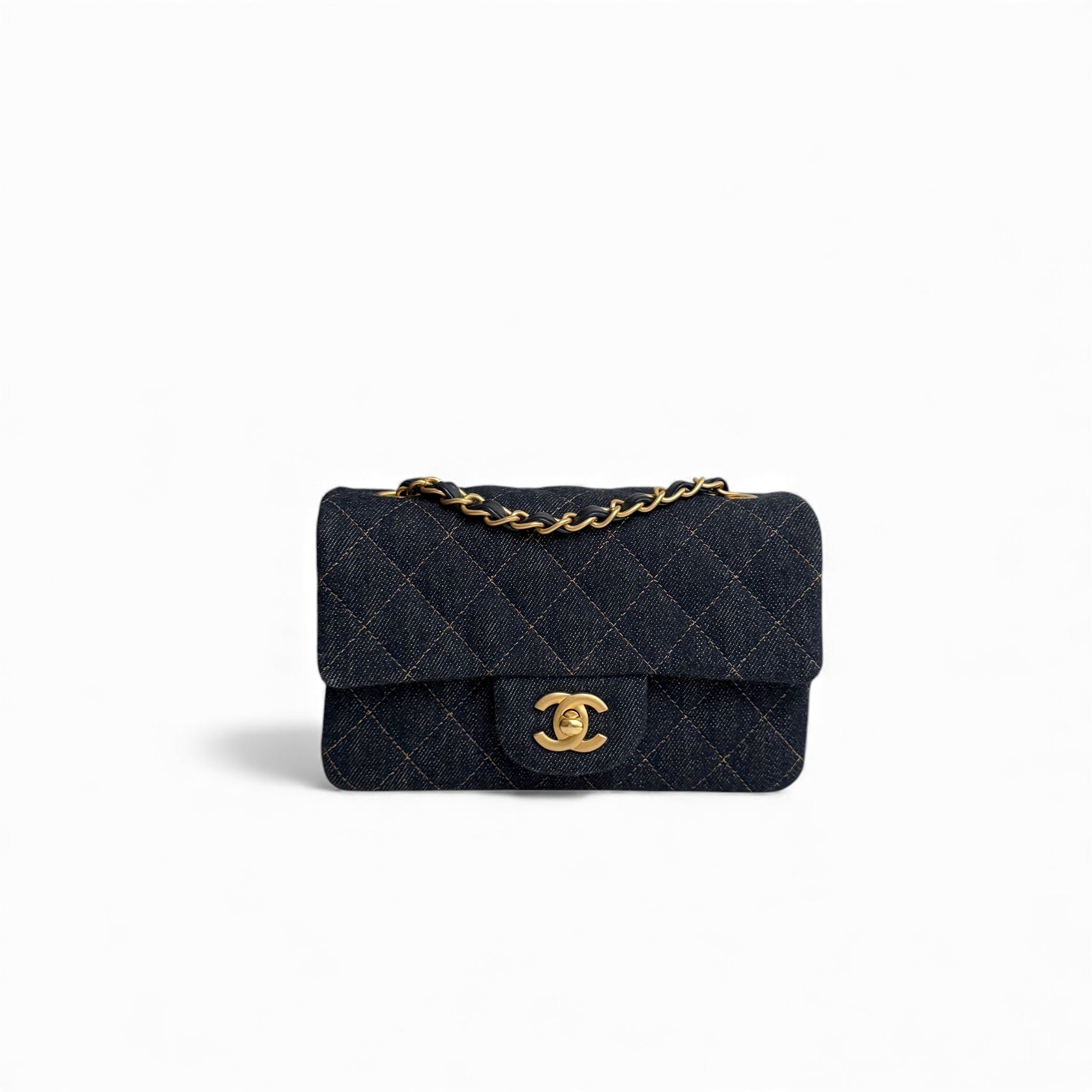 Chanel Classic Mini Dark Navy Blue Denim, Gold-tone Hardware