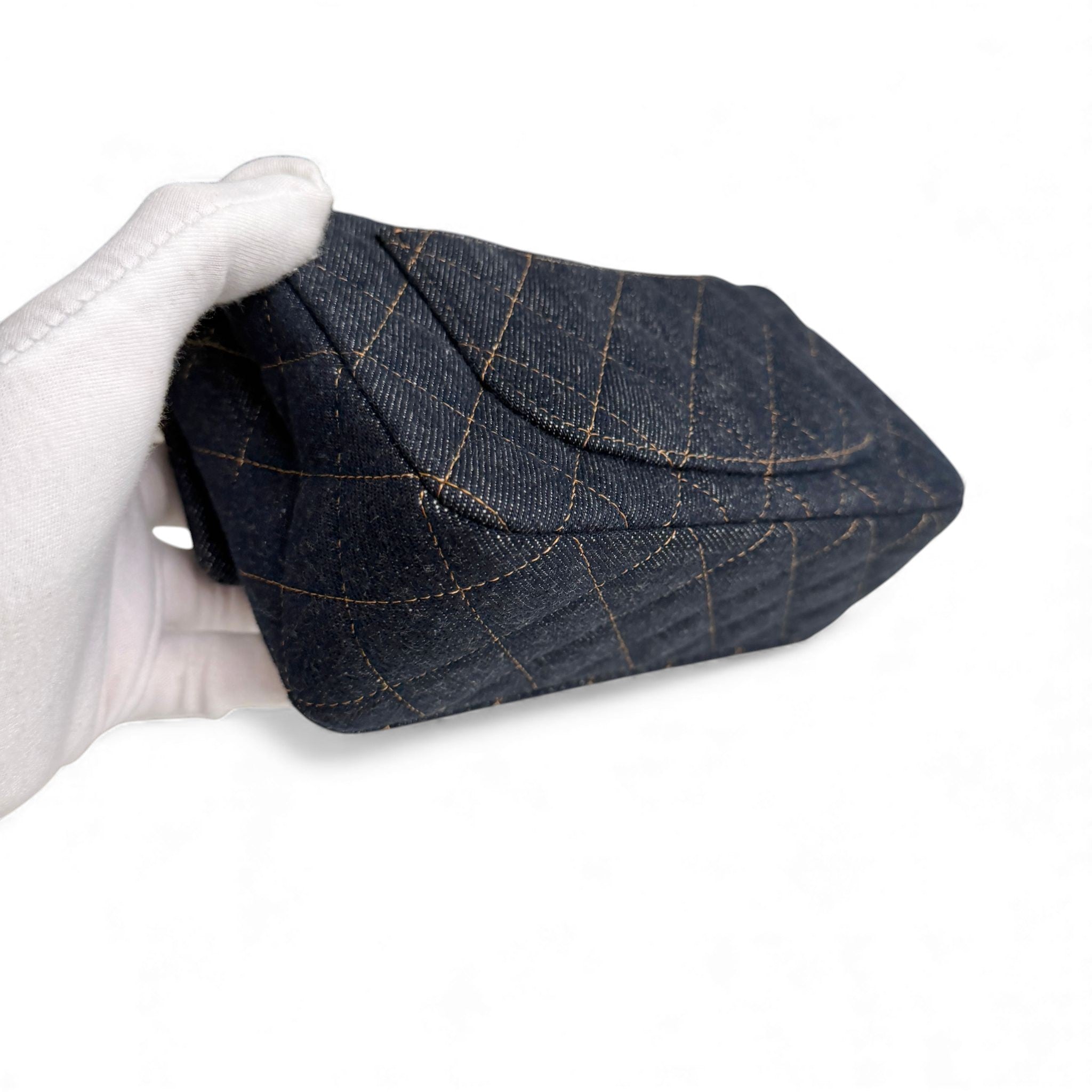 Chanel Classic Mini Dark Navy Blue Denim, Gold-tone Hardware