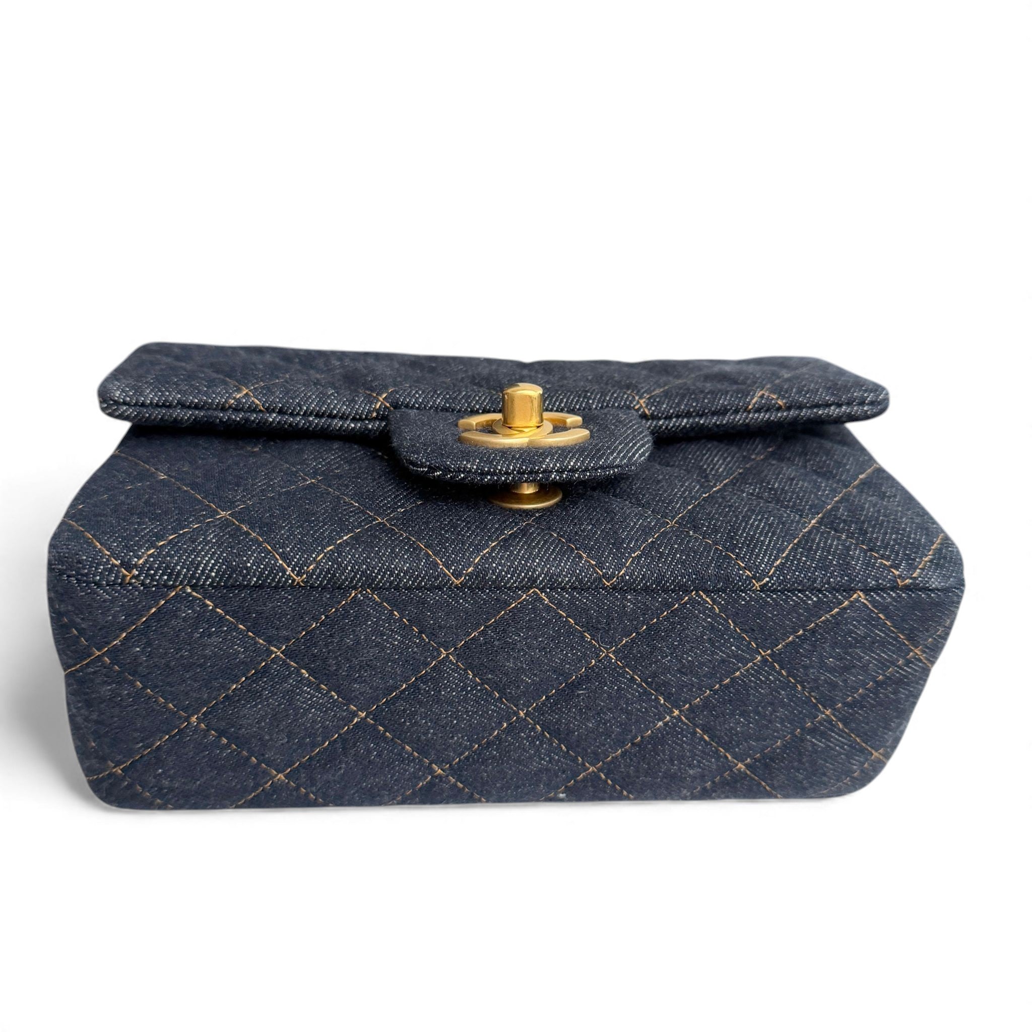 Chanel Classic Mini Dark Navy Blue Denim, Gold-tone Hardware