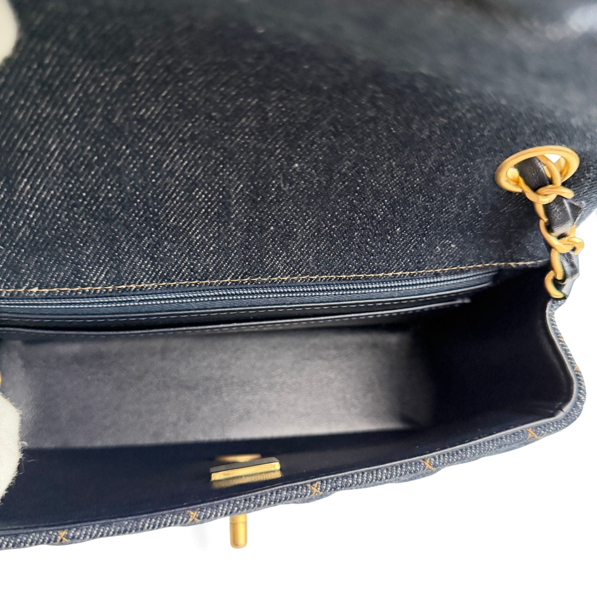 Chanel Classic Mini Dark Navy Blue Denim, Gold-tone Hardware