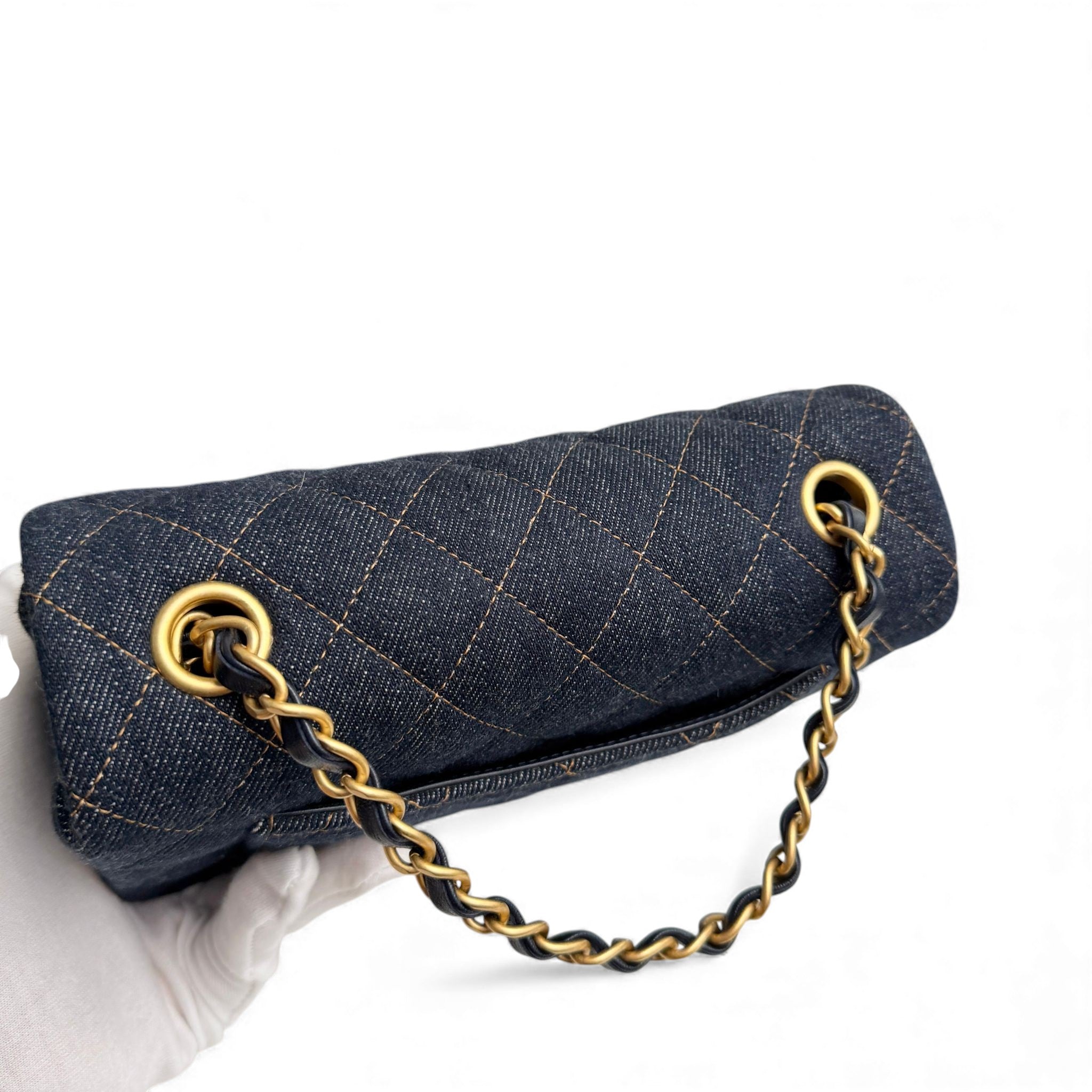 Chanel Classic Mini Dark Navy Blue Denim, Gold-tone Hardware