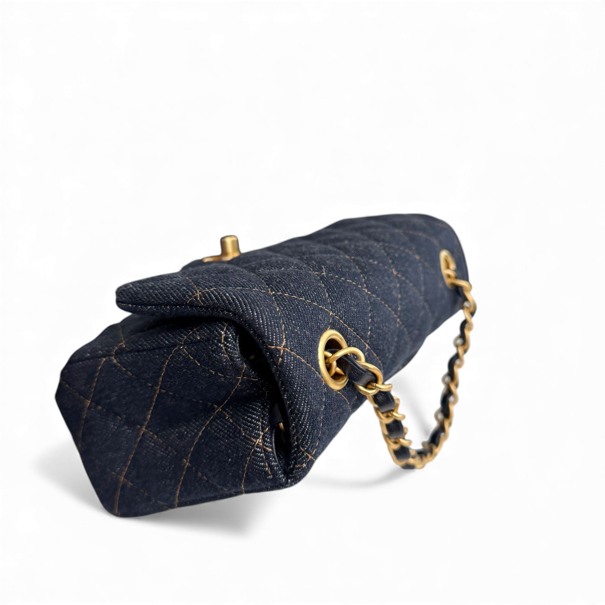 Chanel Classic Mini Dark Navy Blue Denim, Gold-tone Hardware