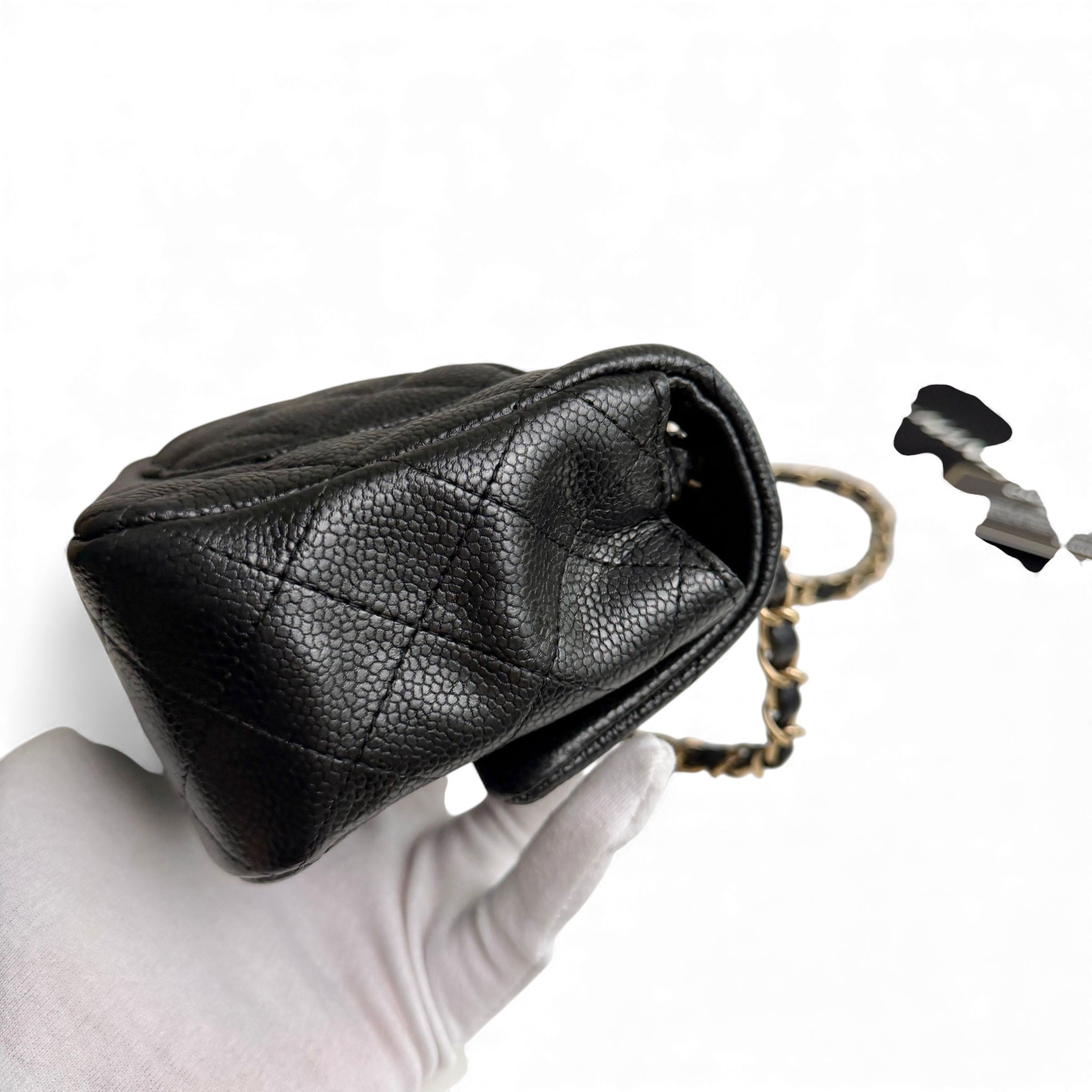 Chanel Classic Mini Black Caviar, Gold-tone Hardware