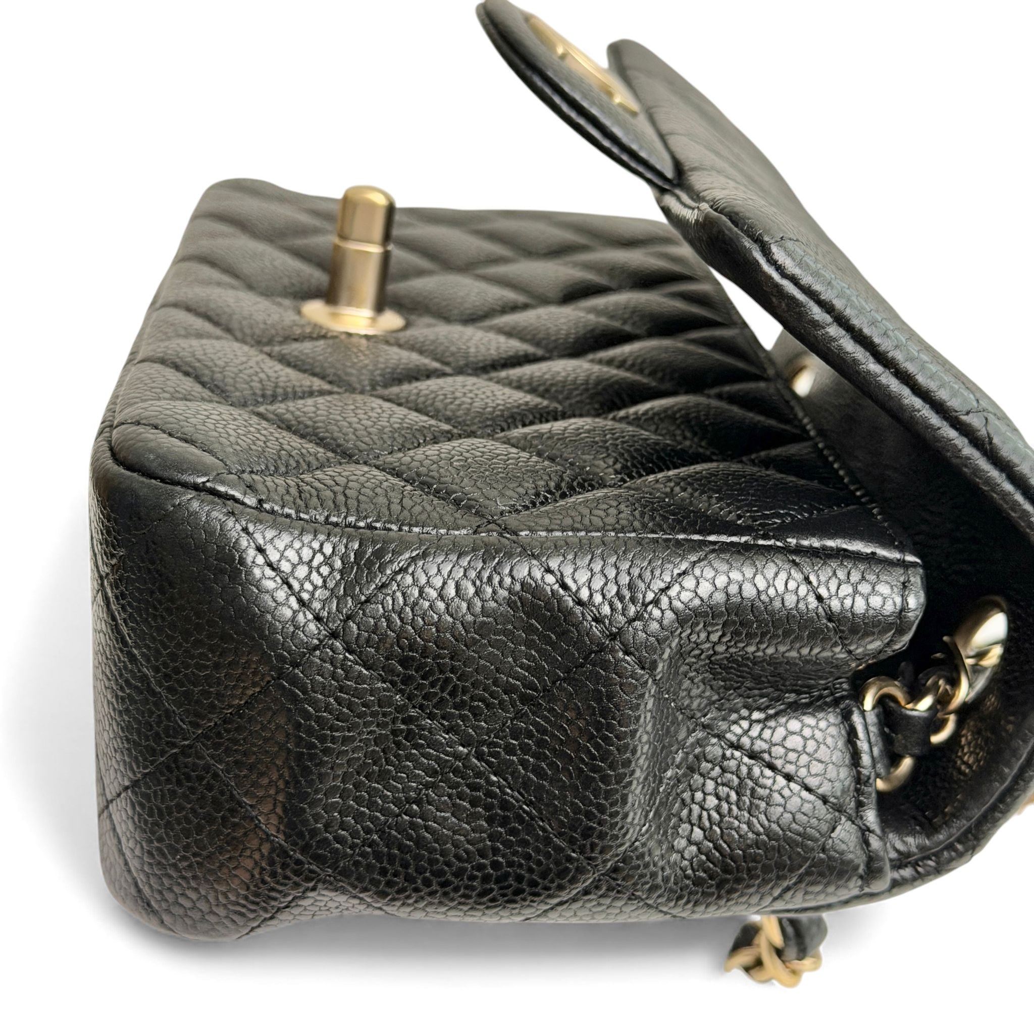 Chanel Classic Mini Black Caviar, Gold-tone Hardware