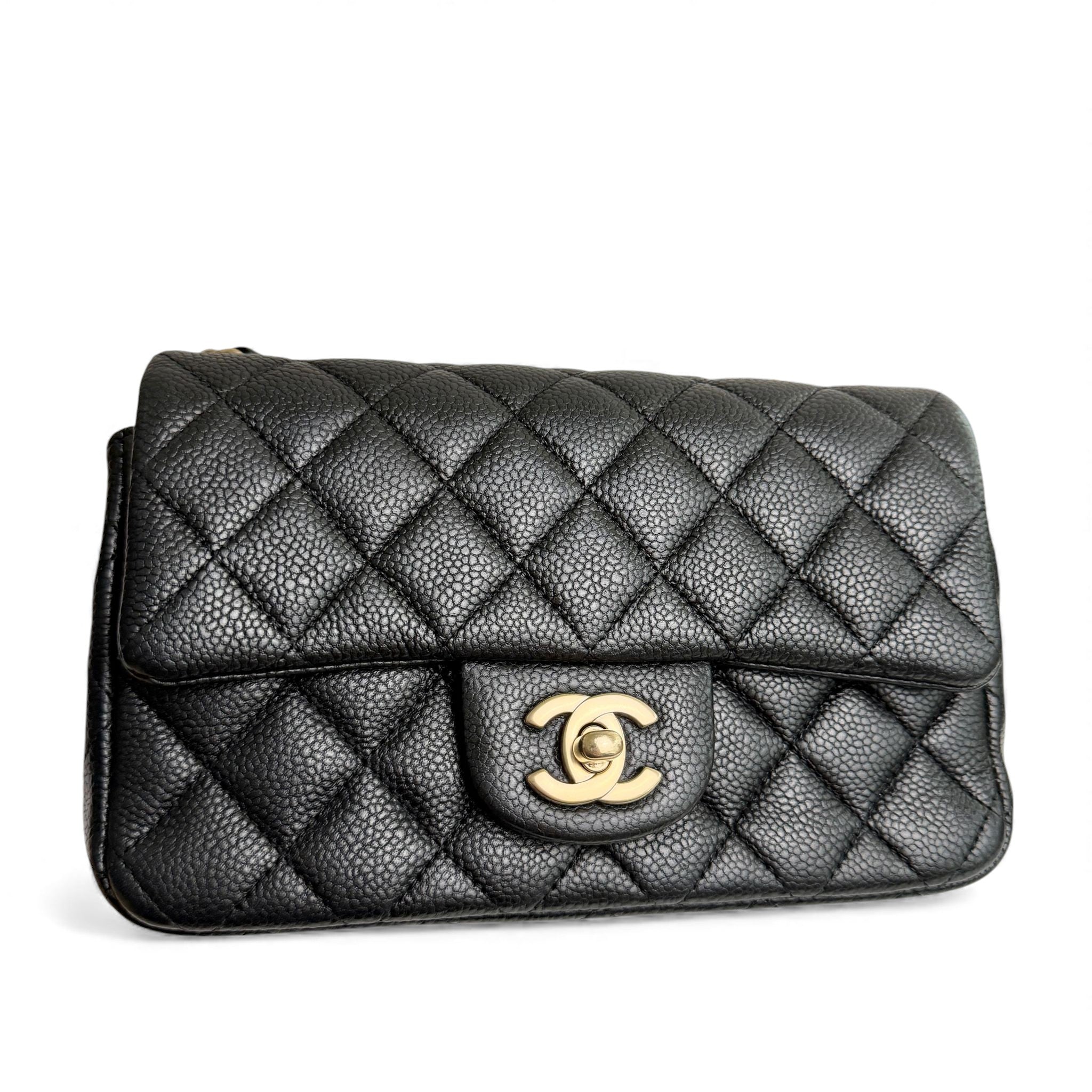 Chanel Classic Mini Black Caviar, Gold-tone Hardware