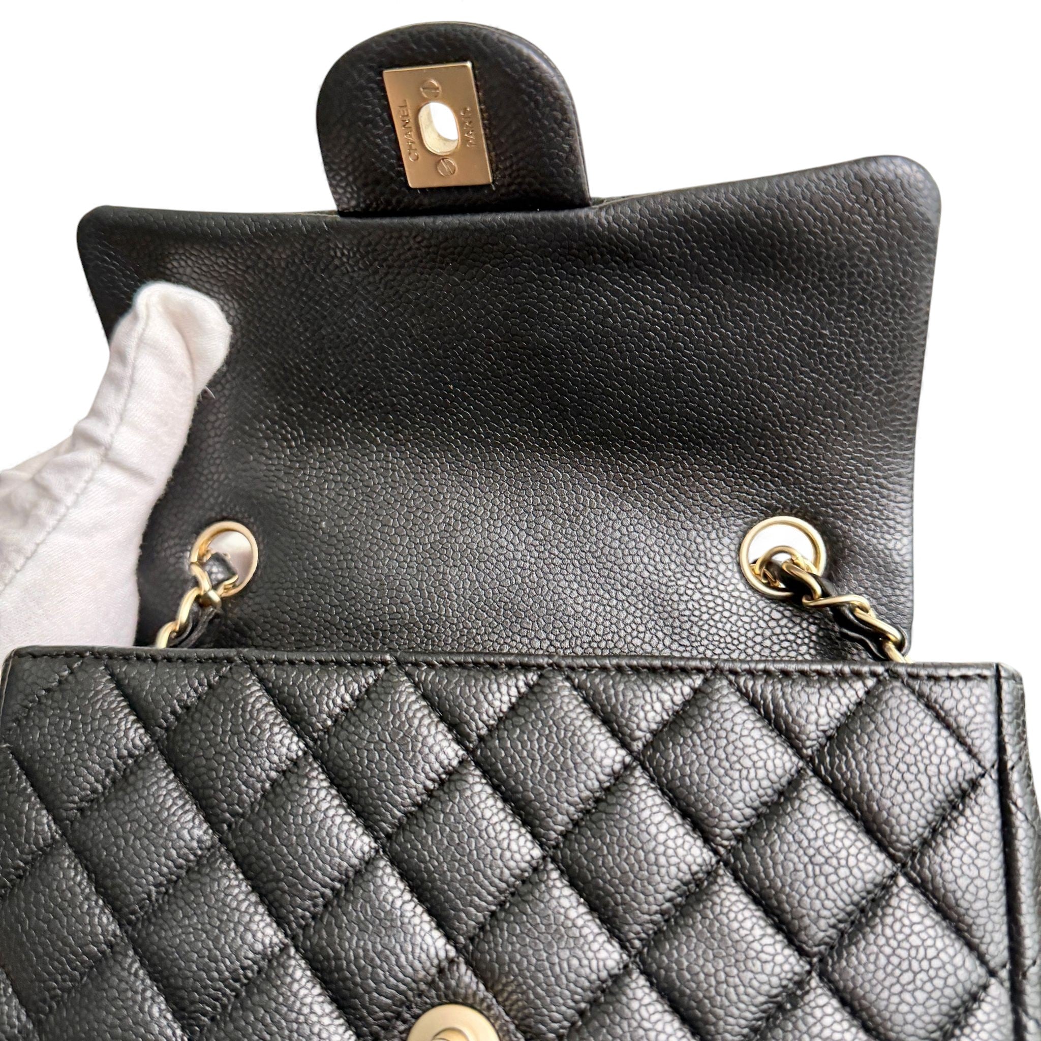 Chanel Classic Mini Black Caviar, Gold-tone Hardware