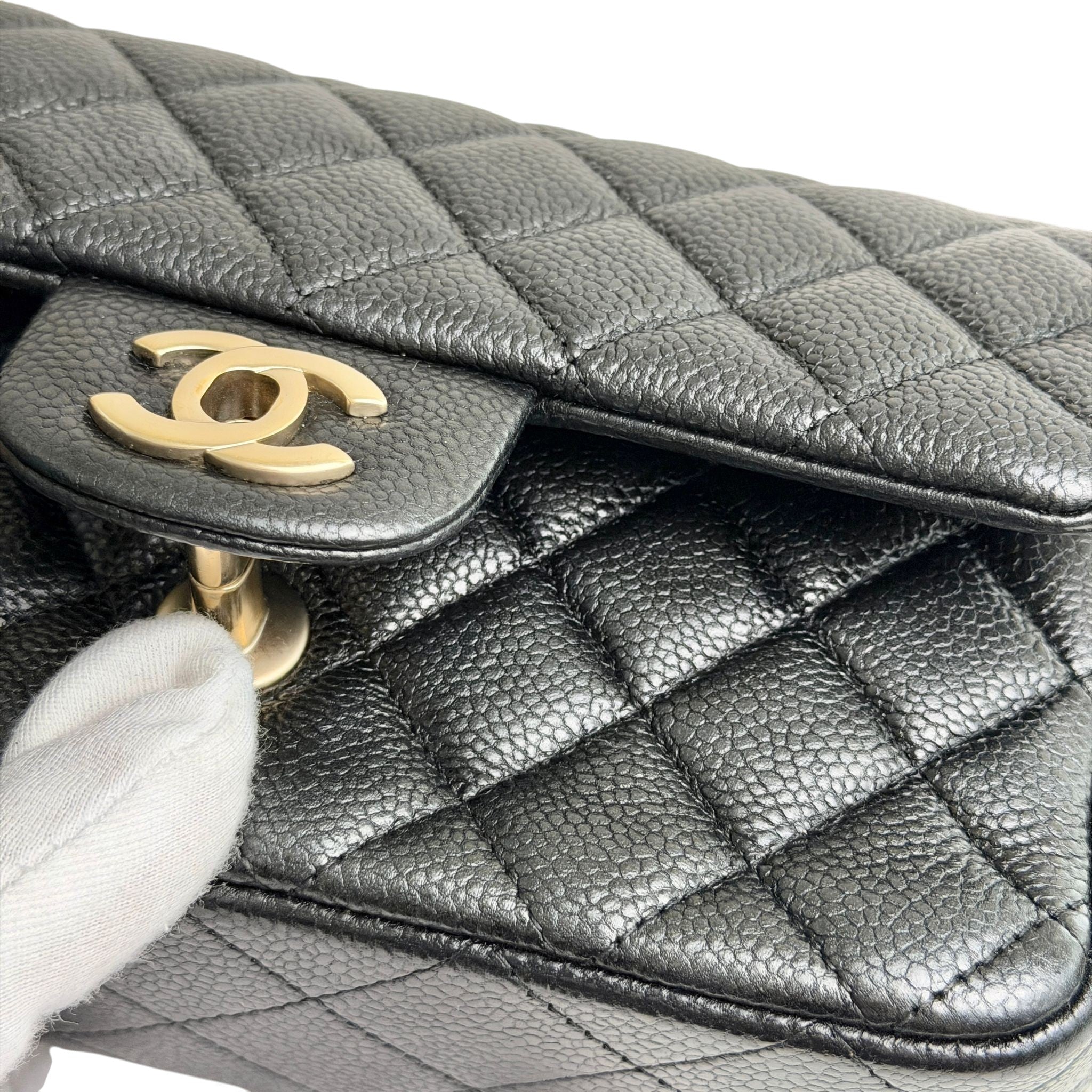 Chanel Classic Mini Black Caviar, Gold-tone Hardware