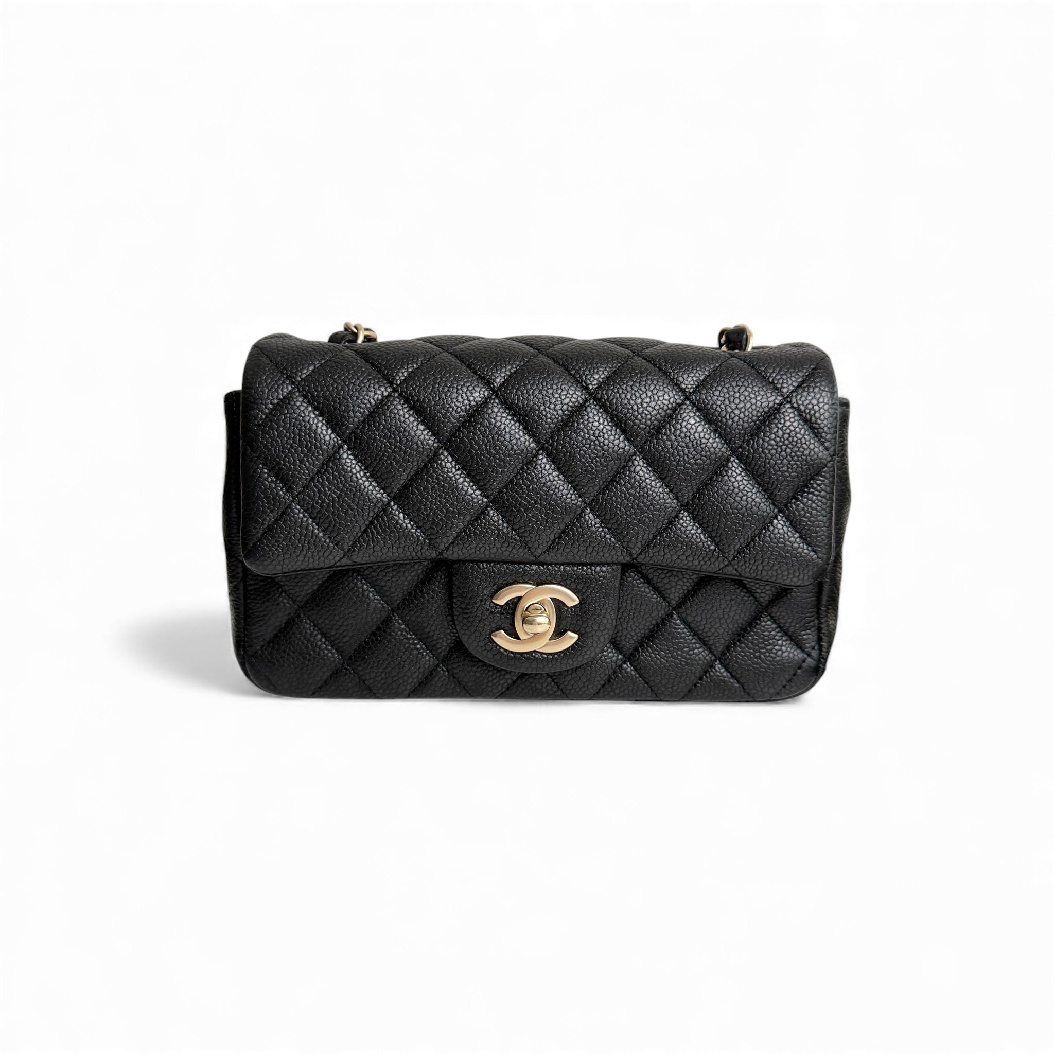 Chanel Classic Mini Black Caviar, Gold-tone Hardware