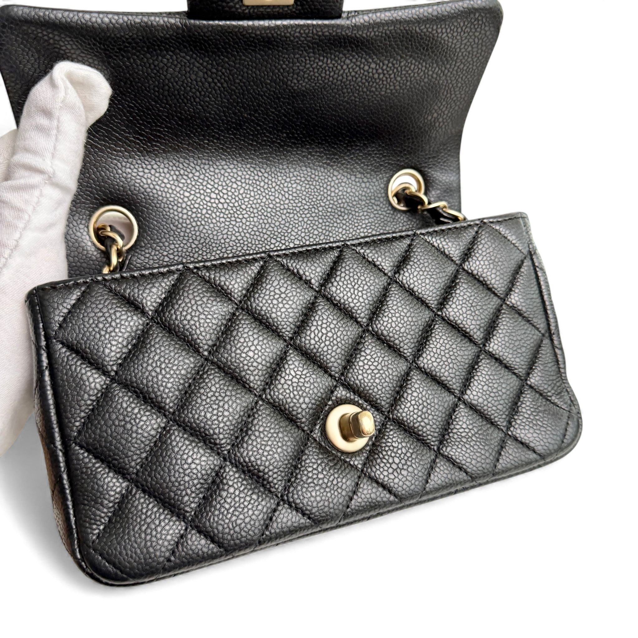 Chanel Classic Mini Black Caviar, Gold-tone Hardware