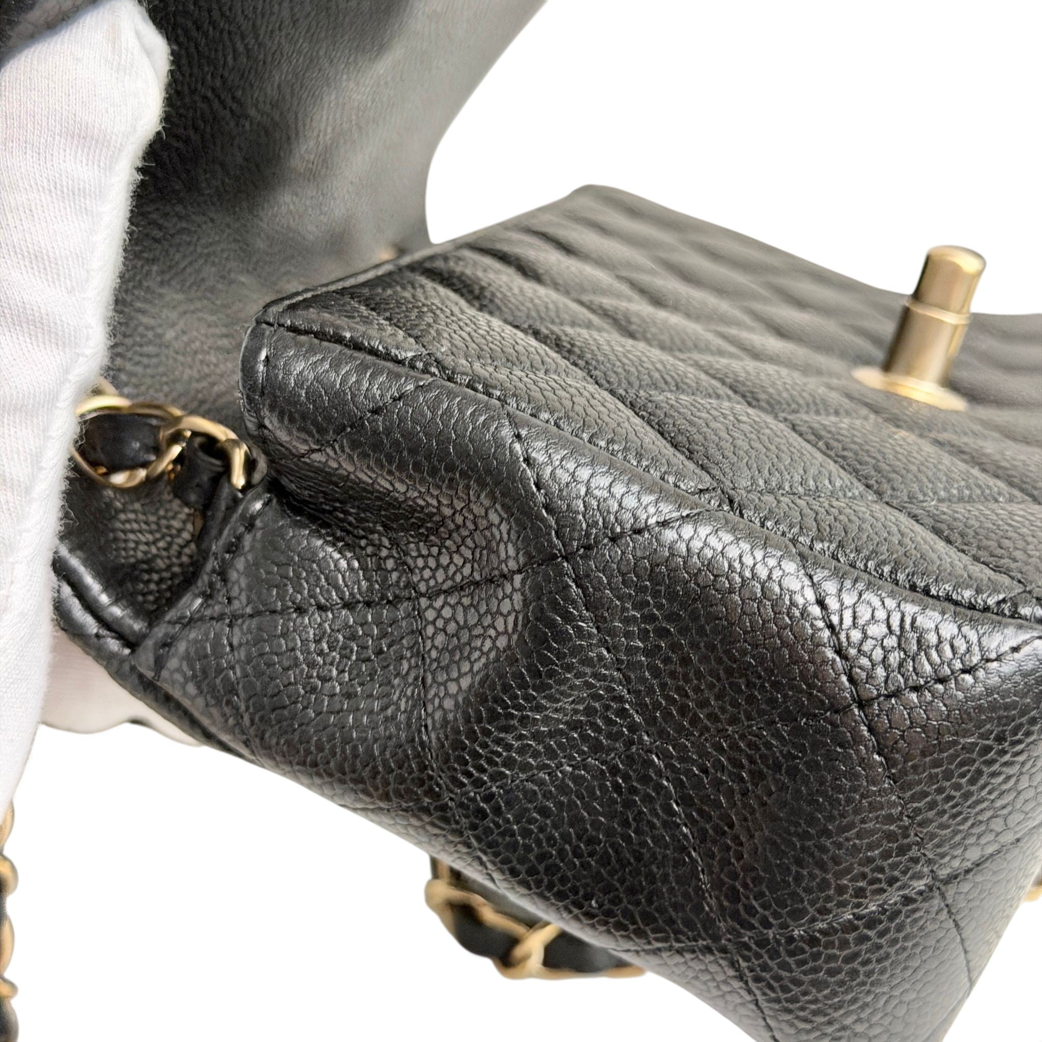 Chanel Classic Mini Black Caviar, Gold-tone Hardware