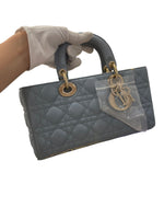 将图片加载到图库查看器，Christian Dior Lady D-Joy Medium Cloud Blue Lambskin Cannage Gold-tone Hardware
