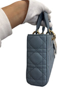 将图片加载到图库查看器，Christian Dior Lady D-Joy Medium Cloud Blue Lambskin Cannage Gold-tone Hardware
