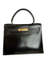 Load image into Gallery viewer, Hermès Vintage Kelly 28 Noir/Black Box Leather, 24kt-plated Gold Hardware
