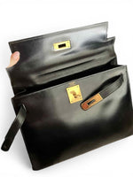 Load image into Gallery viewer, Hermès Vintage Kelly 28 Noir/Black Box Leather, 24kt-plated Gold Hardware
