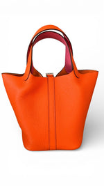 Load image into Gallery viewer, Hermès Picotin Lock 18 Mini – Orange H/Pink Clemence Leather, Palladium Hardware
