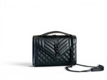 Load image into Gallery viewer, Saint Laurent Envelope Flap Bag Medium – Triquilt Black Grained Calfskin Black Hardware

