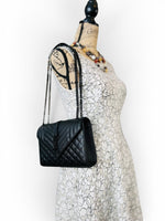 Load image into Gallery viewer, Saint Laurent Envelope Flap Bag Medium – Triquilt Black Grained Calfskin Black Hardware

