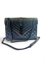 Load image into Gallery viewer, Saint Laurent Envelope Flap Bag Medium – Triquilt Black Grained Calfskin Black Hardware
