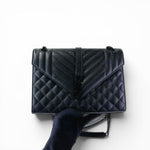 Load image into Gallery viewer, Saint Laurent Envelope Flap Bag Medium – Triquilt Black Grained Calfskin Black Hardware
