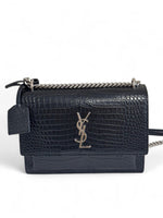 Load image into Gallery viewer, Saint Laurent Sunset Medium – Black Croc-Embossed Leather Silver-tone Hardware
