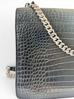 Load image into Gallery viewer, Saint Laurent Sunset Medium – Black Croc-Embossed Leather Silver-tone Hardware
